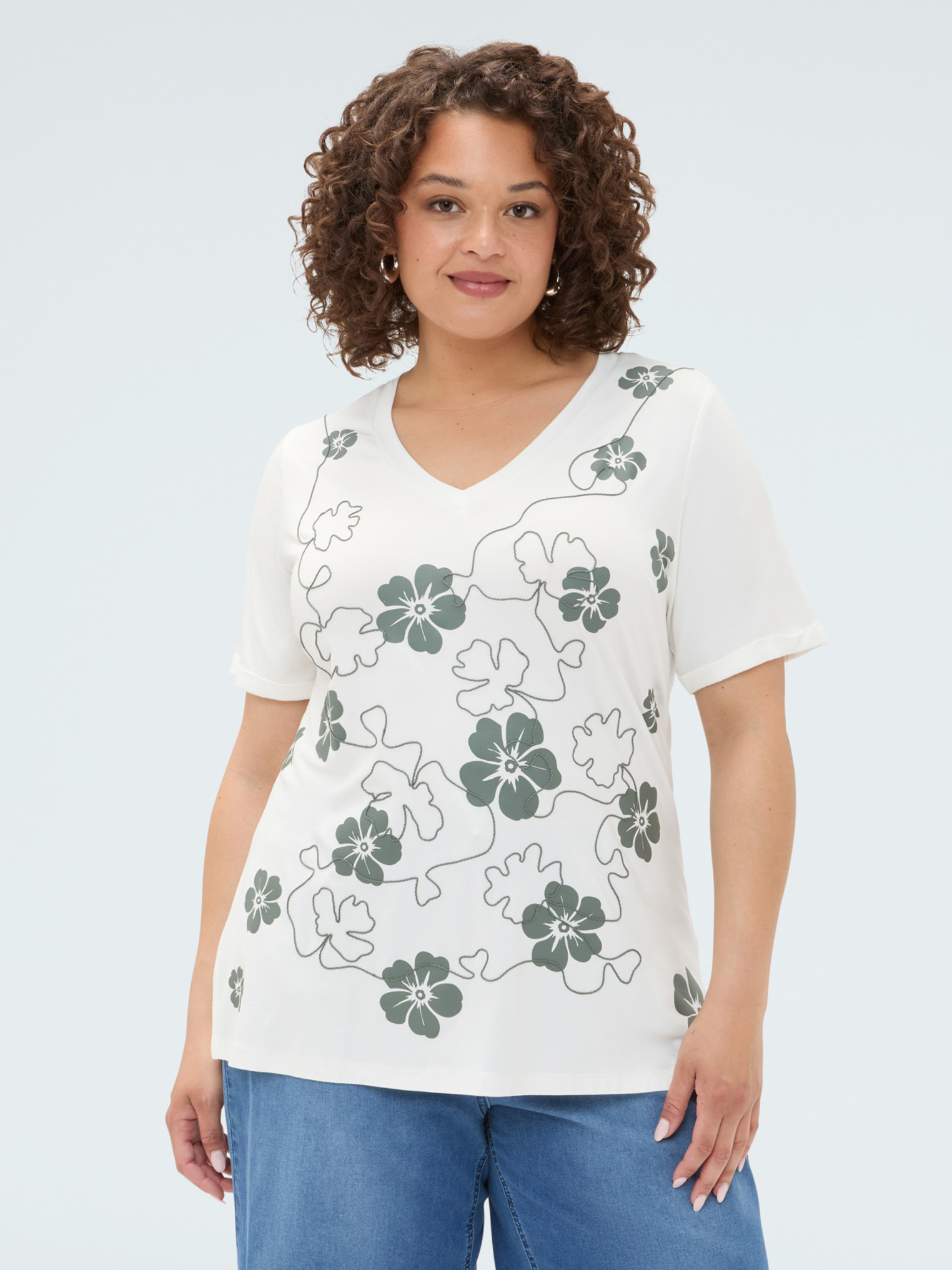 T-shirt avec imprimé floral et broderie, FIORELLA RUBINO