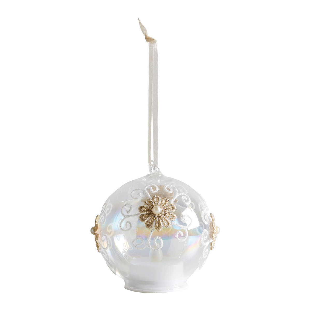 Boule de Noël Flocon en verre avec bougie LED intégrée, MATHILDE M