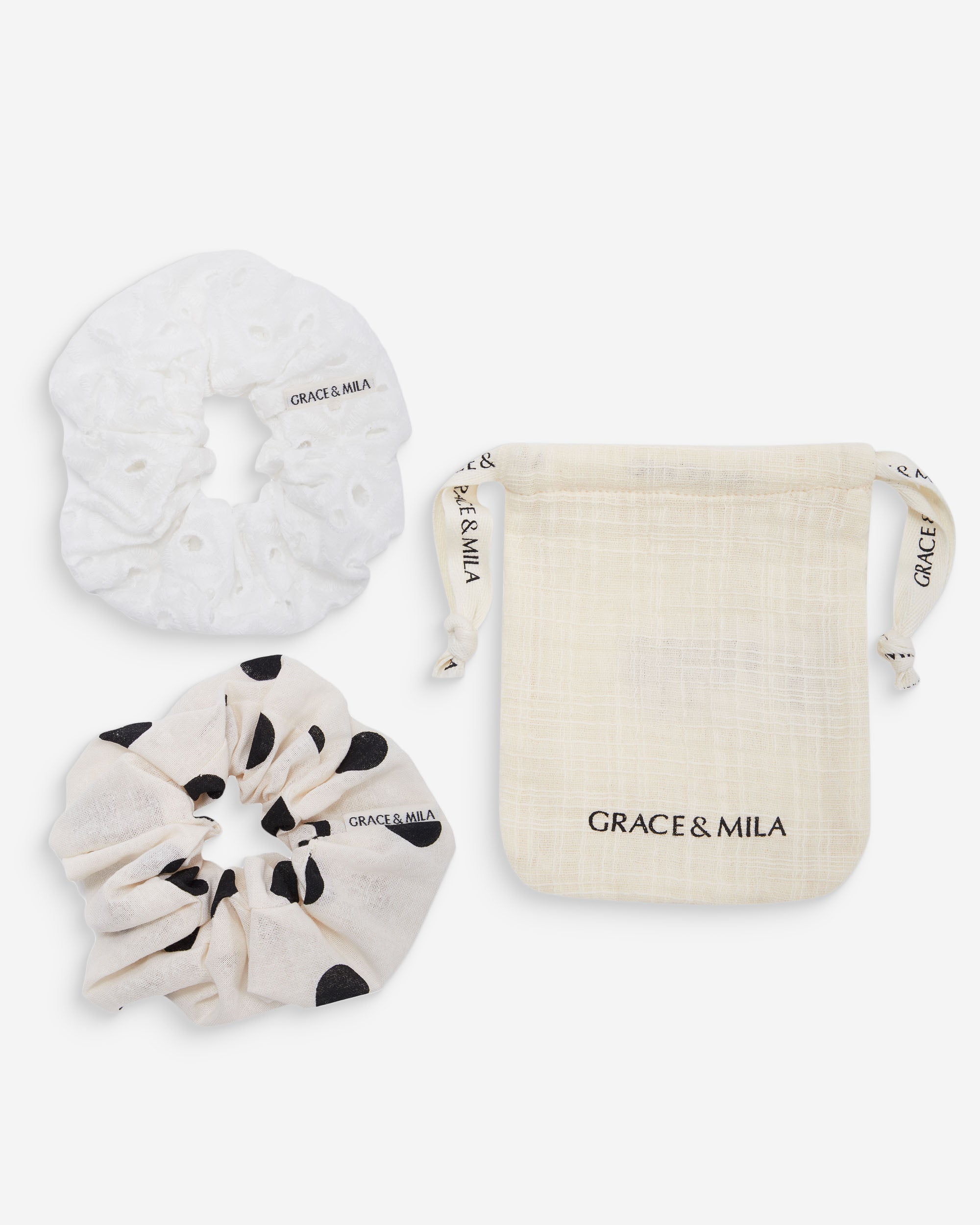 Set de chouchous en coton ecru Wilkins, GRACE & MILA