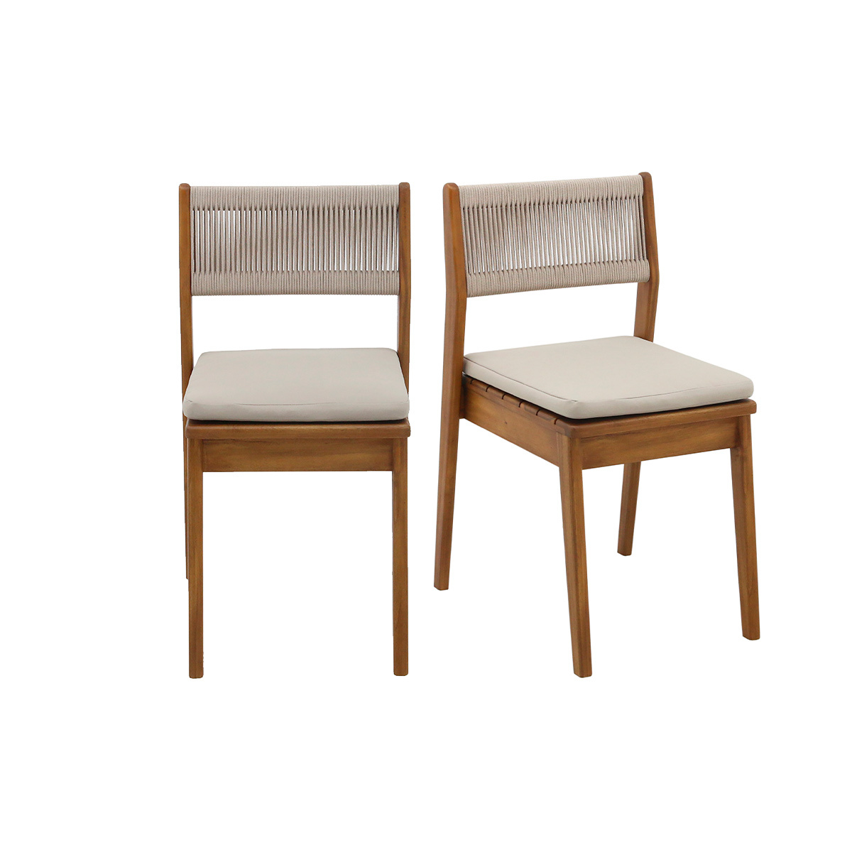 Chaises de jardin en bois massif et corde tressée (lot de 2) ZEPHYR, MILIBOO