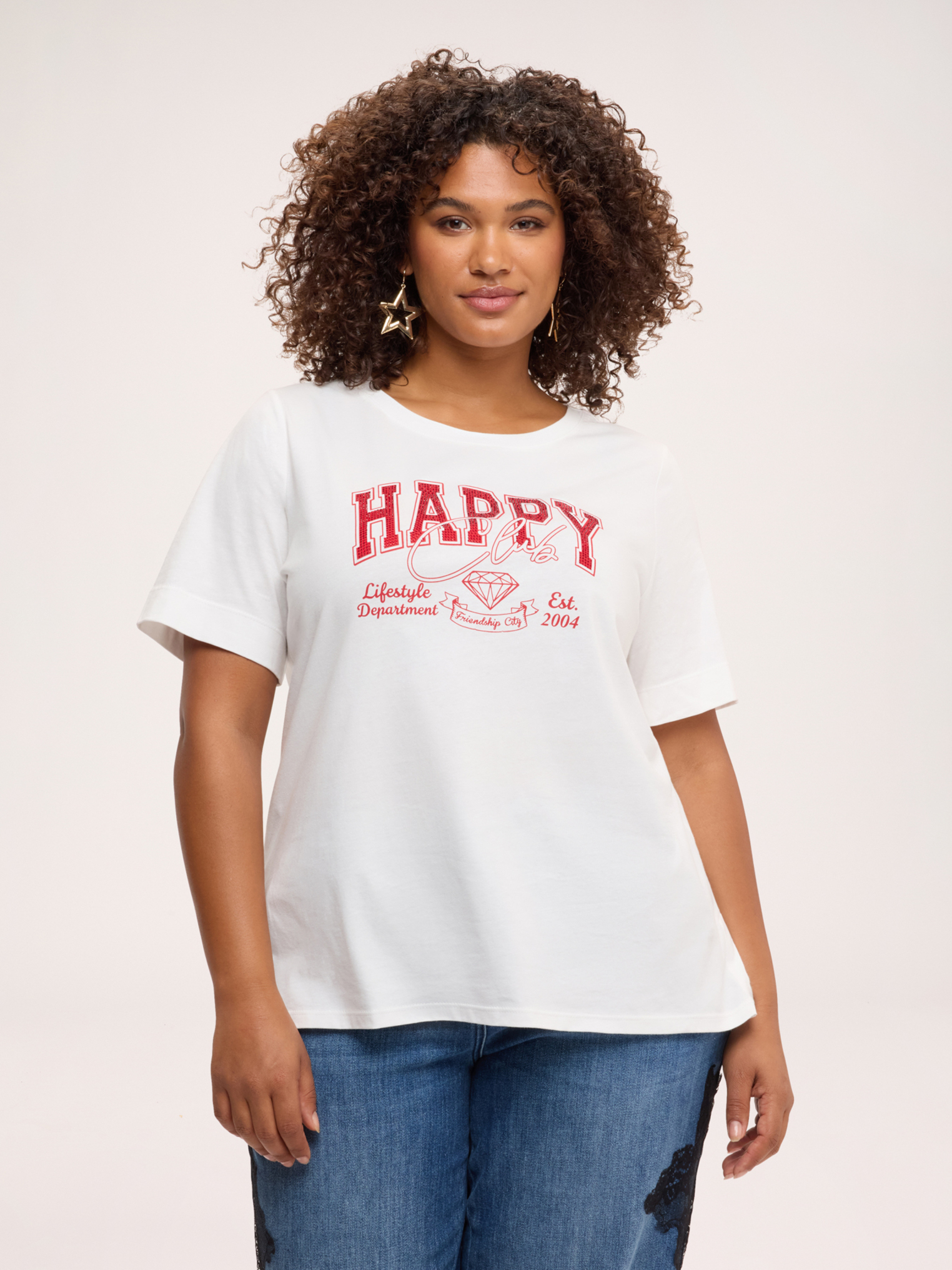 T-shirt avec inscription et appliqués, FIORELLA RUBINO