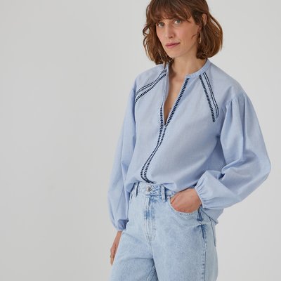 Oversize Grandad Collar Blouse with Embroidery LA REDOUTE COLLECTIONS