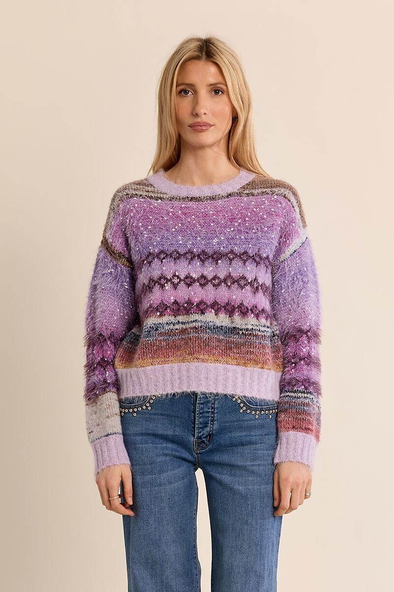 Pull col rond imprimé tie and dye avec détails sequins, MOLLY BRACKEN
