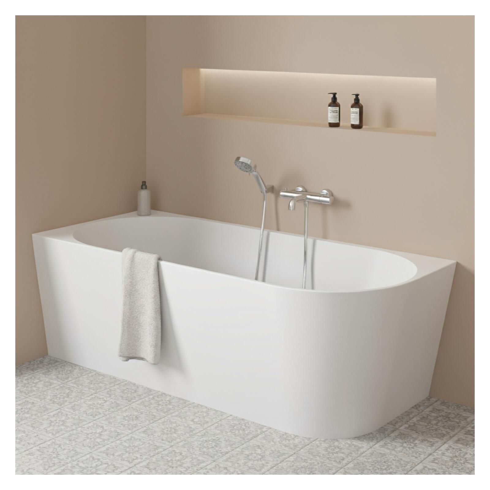Baignoire 150cm Semi-Îlot Gauche MILO - Pack Complet Acrylique Blanc, MOB IN
