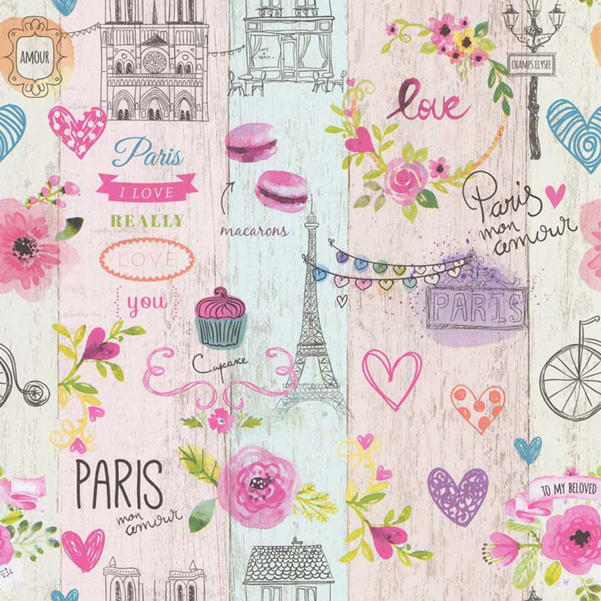 Papier peint LUTECE imprimé Paris girly, PARIS DE LUTECE A NOS JOURS