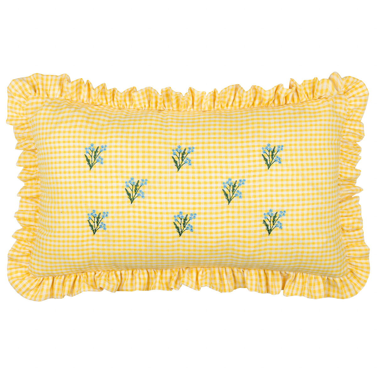 Les Petite Fleurs Gingham Ruffle Filled Cushion, FURN.