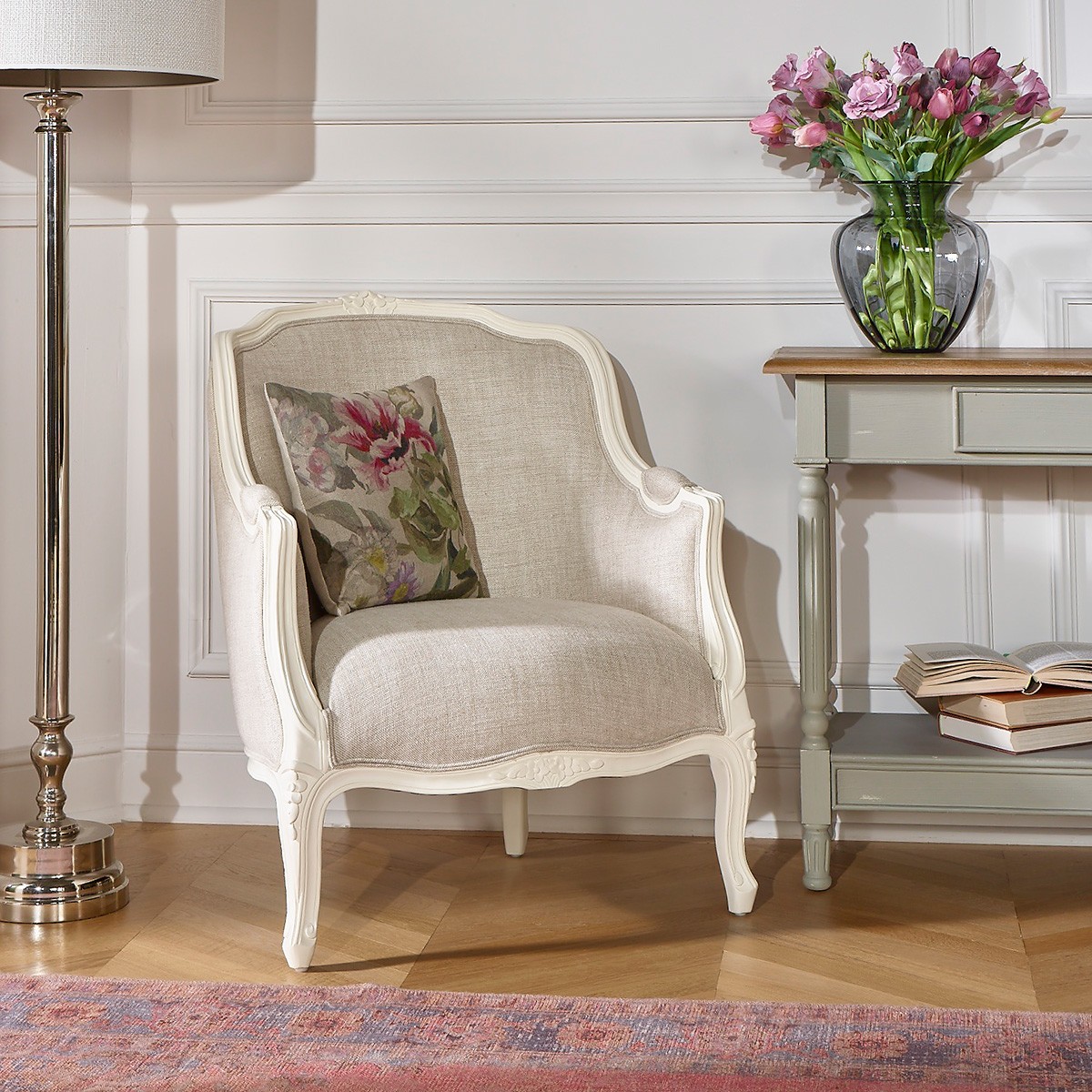 Fauteuil bergère en bois massif et lin premium VICTOR, ROBIN DES BOIS