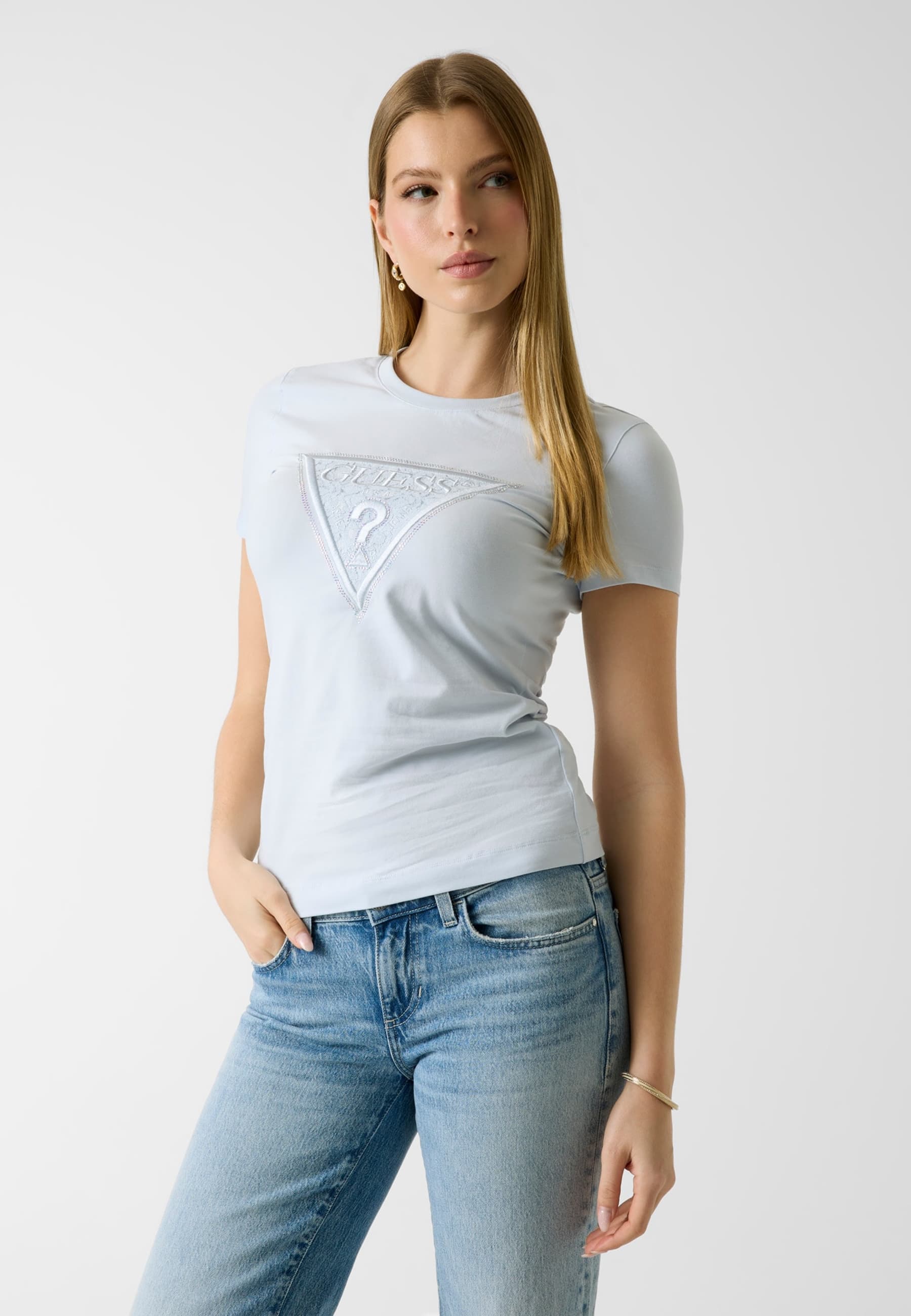 T-Shirt Logo Triangle En Dentelle, GUESS