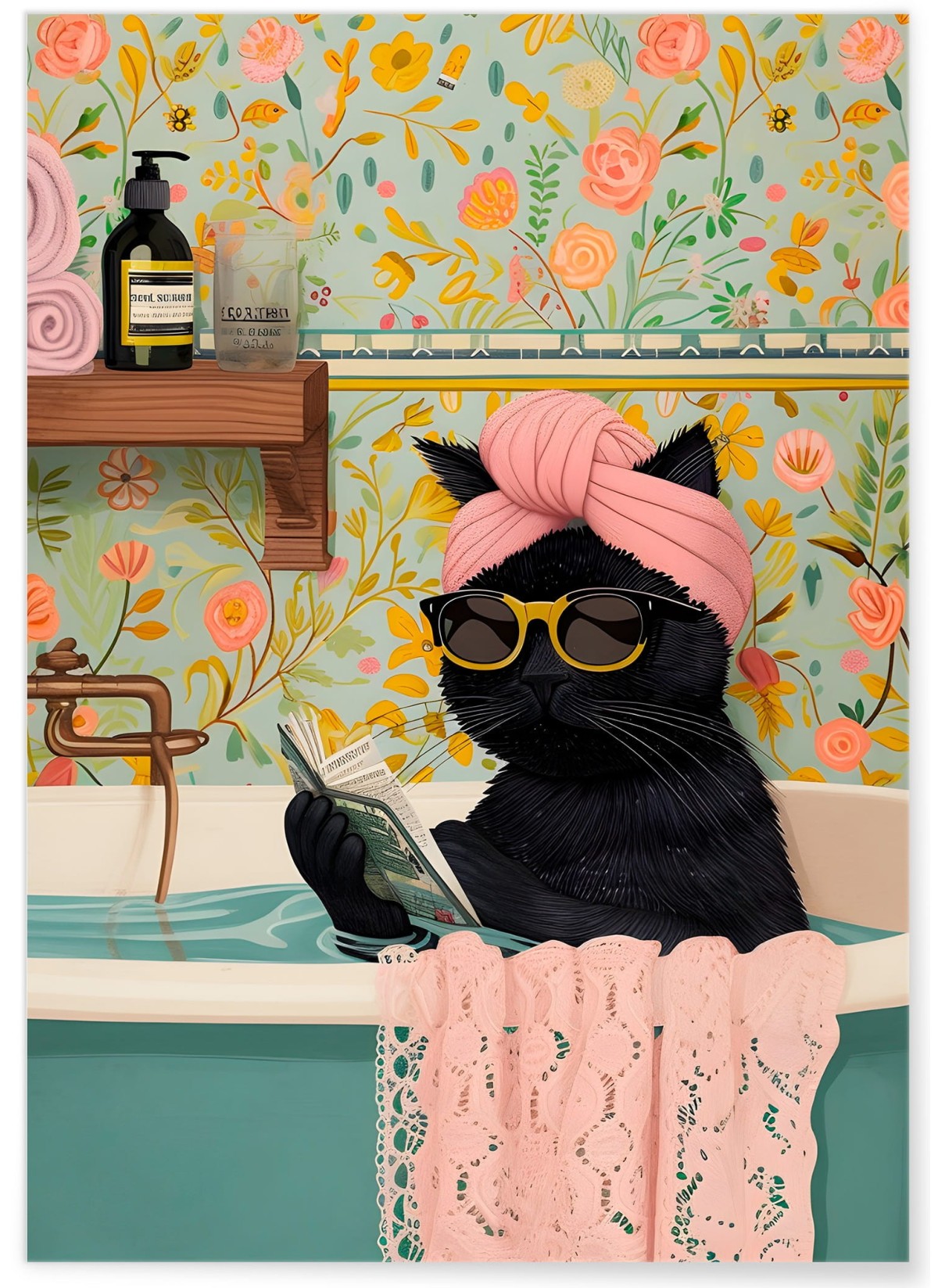 Affiche Le chat prend son bain, L'AFFICHERIE