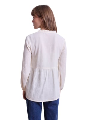 Blouse Grossesse Allaitement En Gaze De Coton - Manches Bouffantes, Boutonnage Devant, Ampleur Confort, Style Volanté, Pour Maternité Et Après
