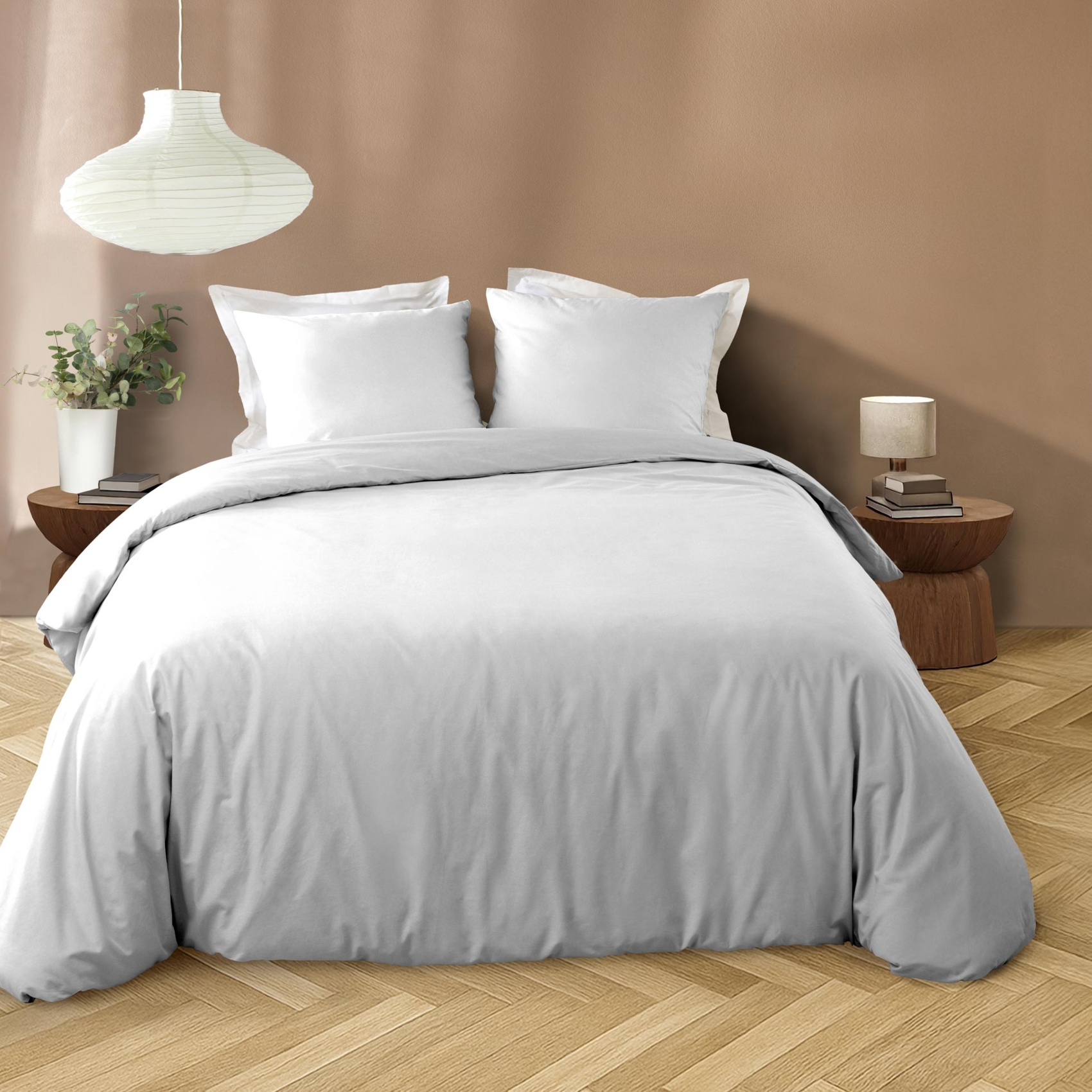 Parure de lit 3 pièces en microfibre unie lavée housse + taies, DOUCEUR D'INTÉRIEUR