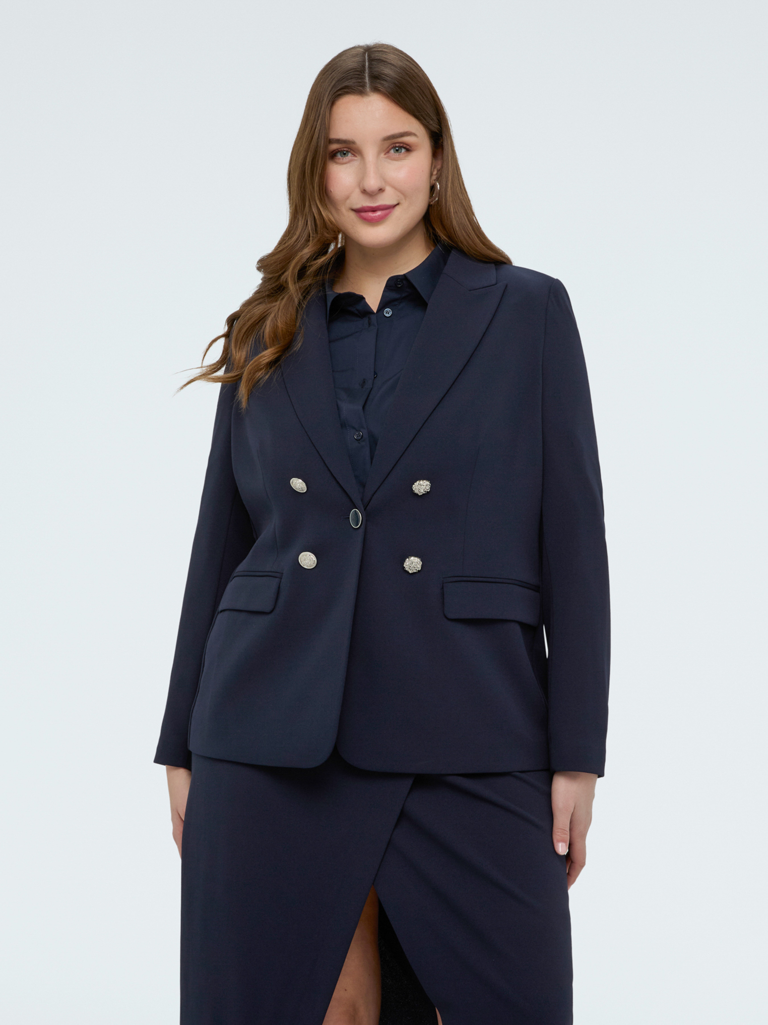Blazer effet double boutonnage en tissu stretch, FIORELLA RUBINO