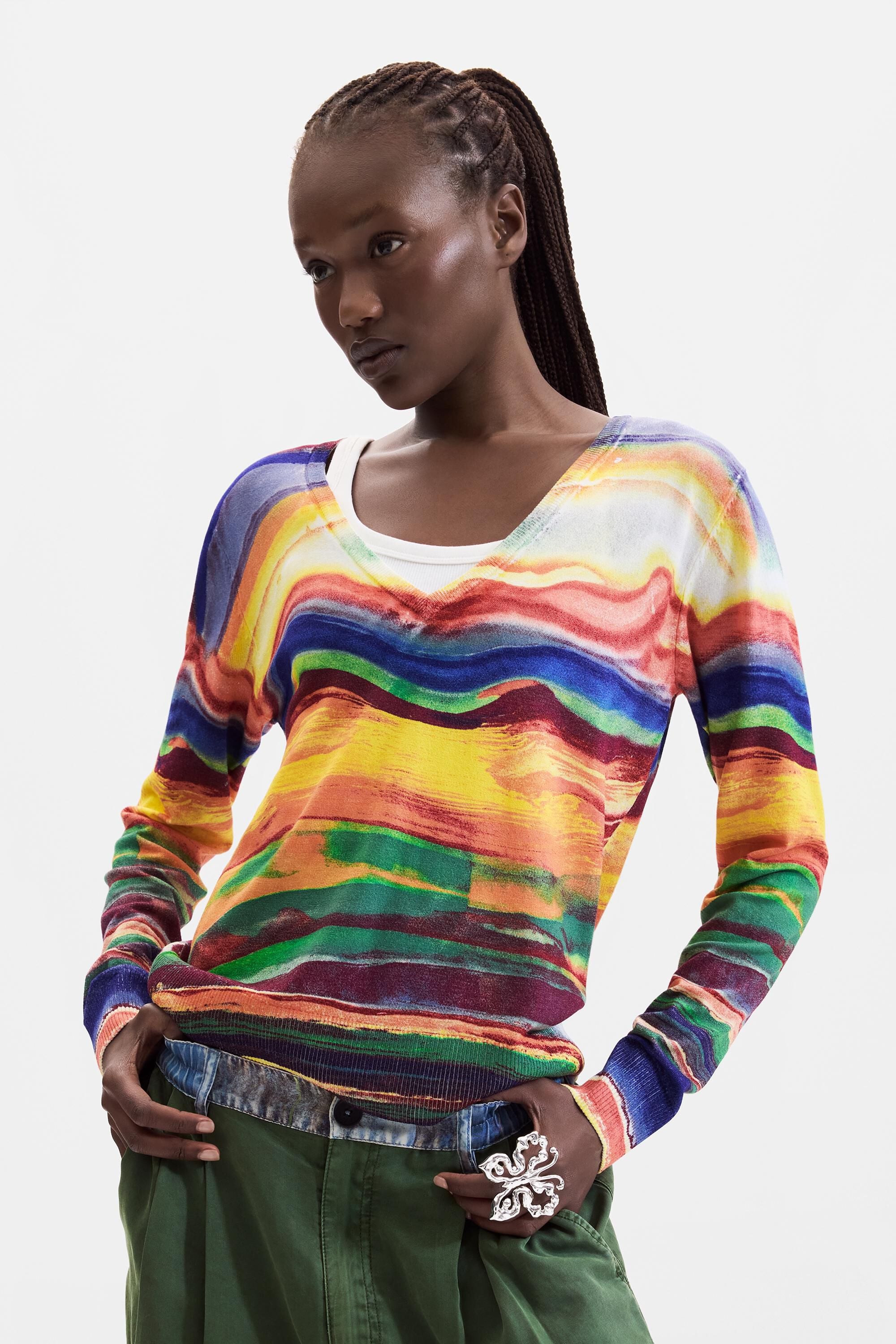 Pull fin en maille imprimé, DESIGUAL