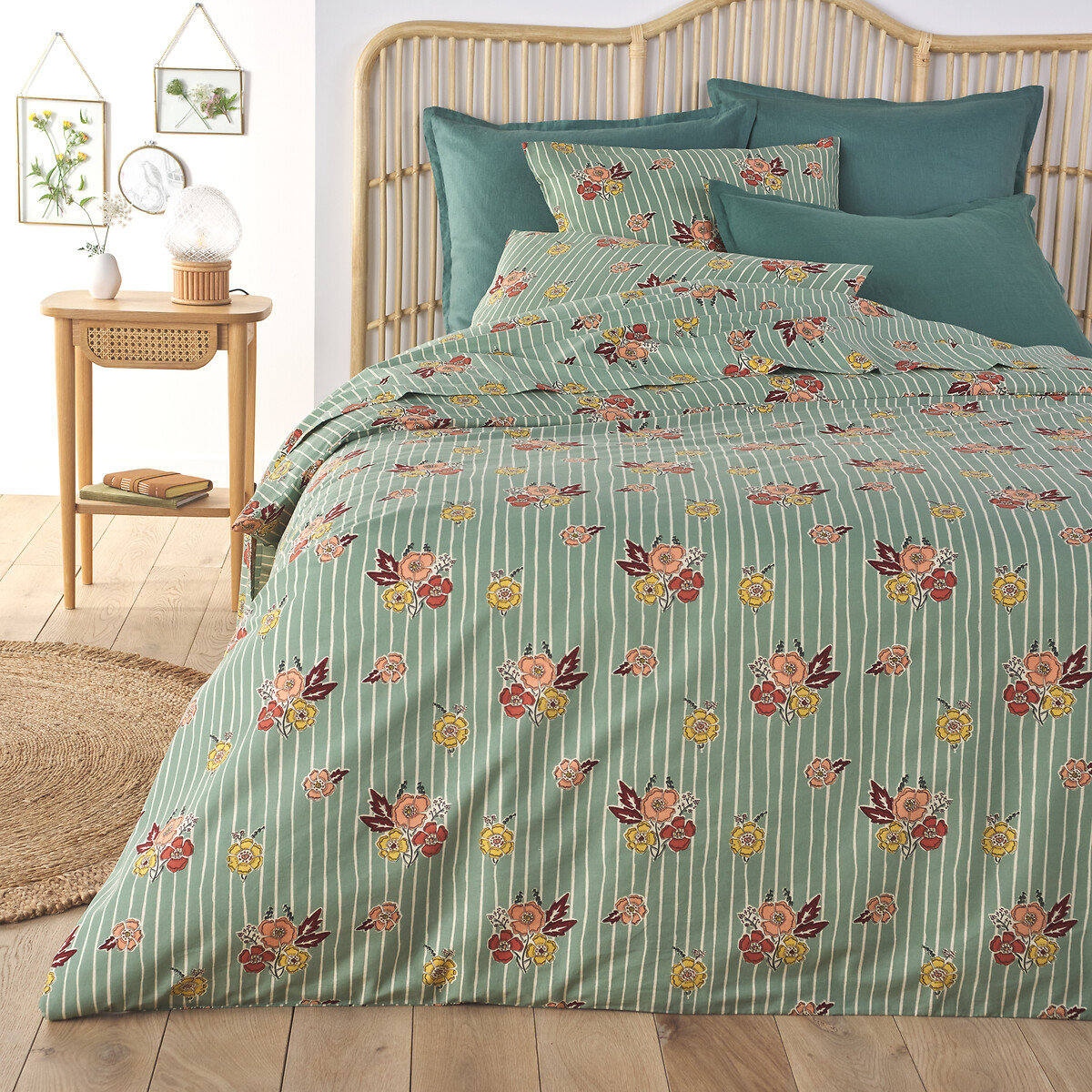 Miranda Floral Striped 100% Washed Cotton Duvet Cover
