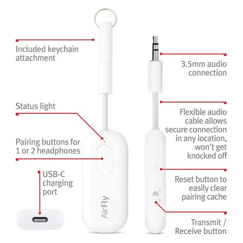 Airfly pro wireless headphone adapter - black, white, Twelve South