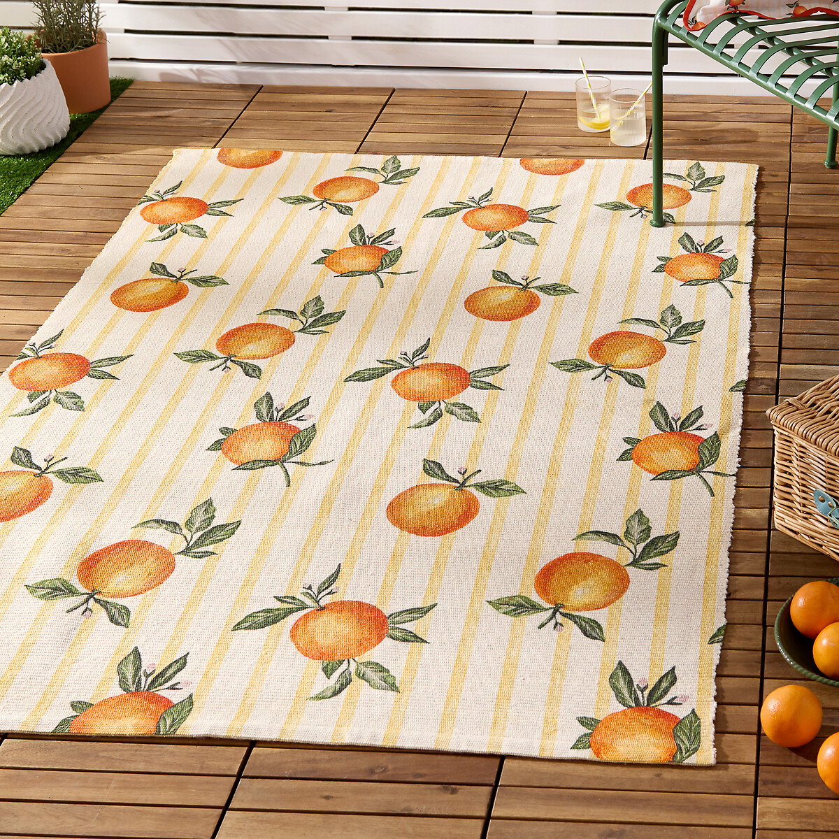 Fruits Oranges Gingham Check Indoor/Outdoor Rug, FURN.