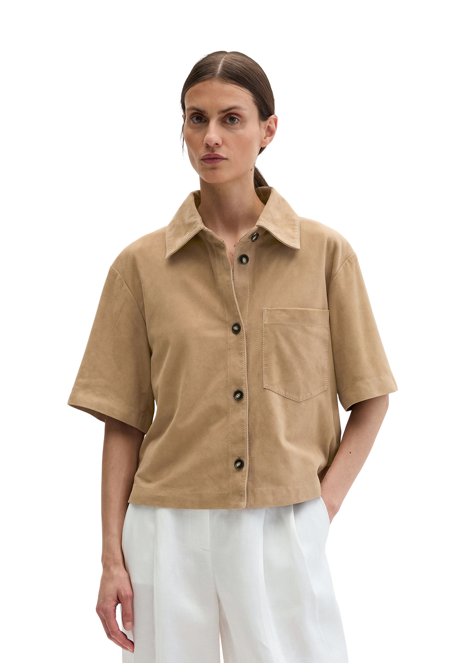 Chemise en cuir regular en cuir velours de chèvre souple, MARC O'POLO