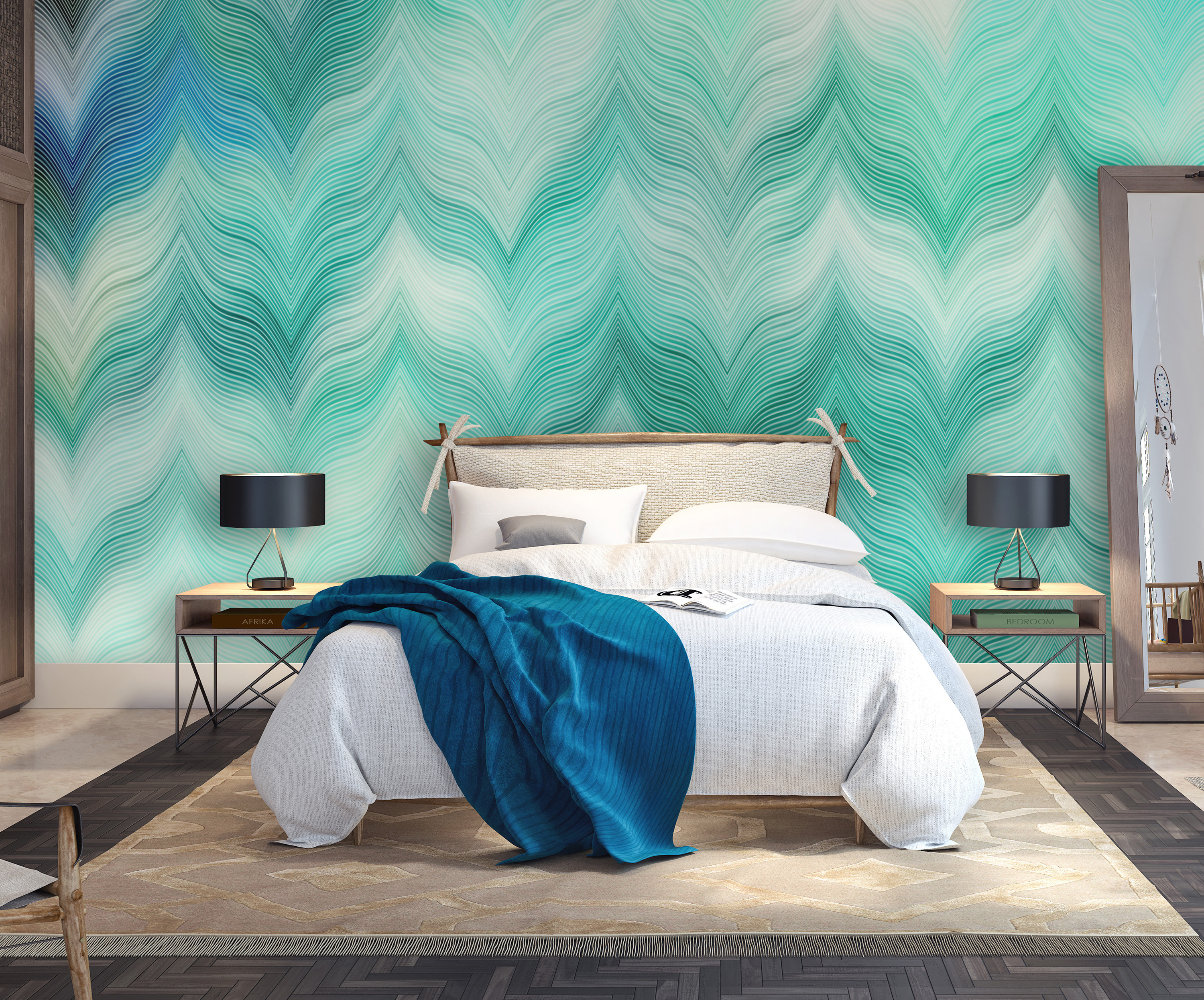 Papier peint panoramique EMERALD BLUE WAVES, LE PAPIERS DE NINON