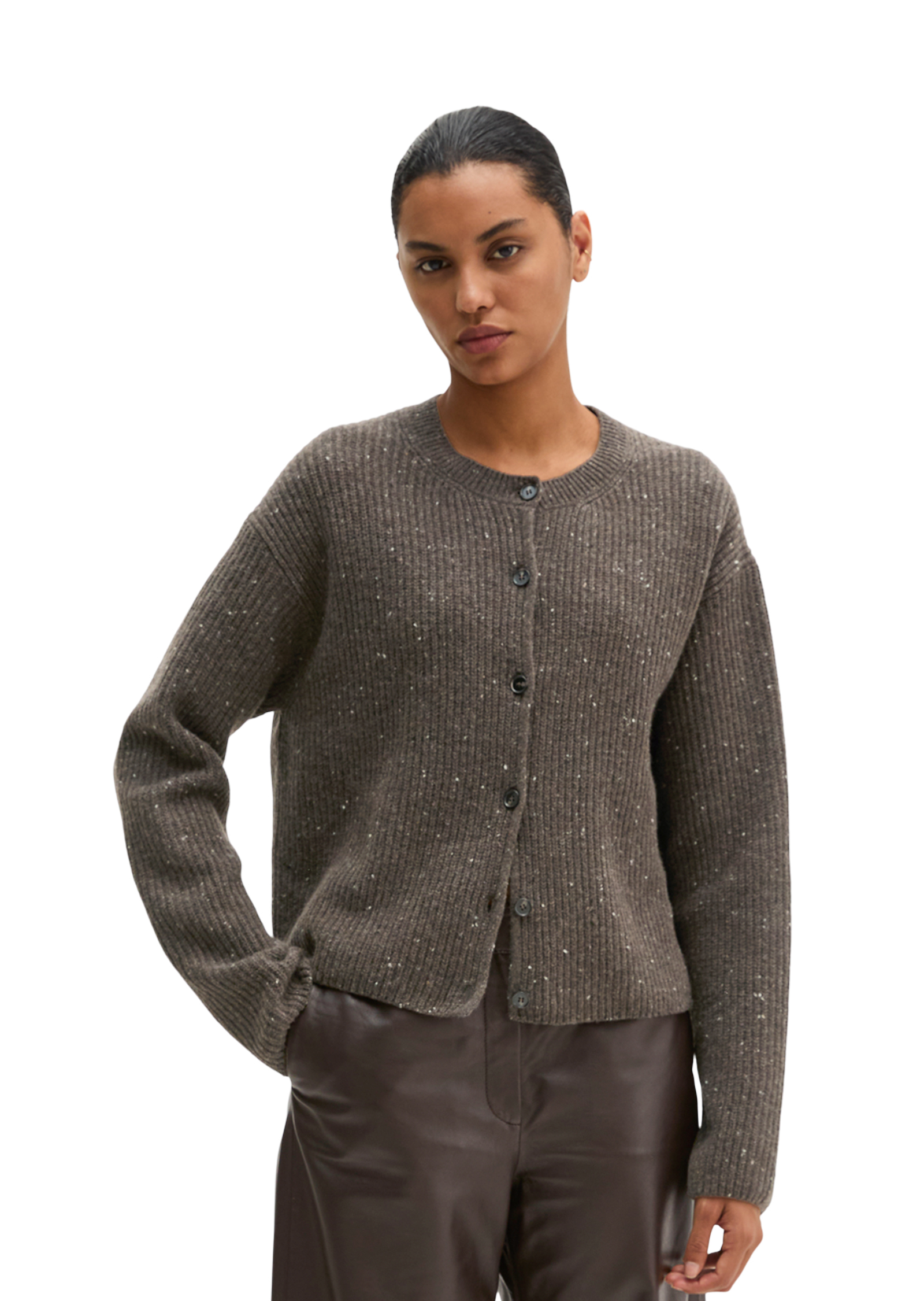 Cardigan en tweed coupe classique en mélange de laine vierge, MARC O'POLO