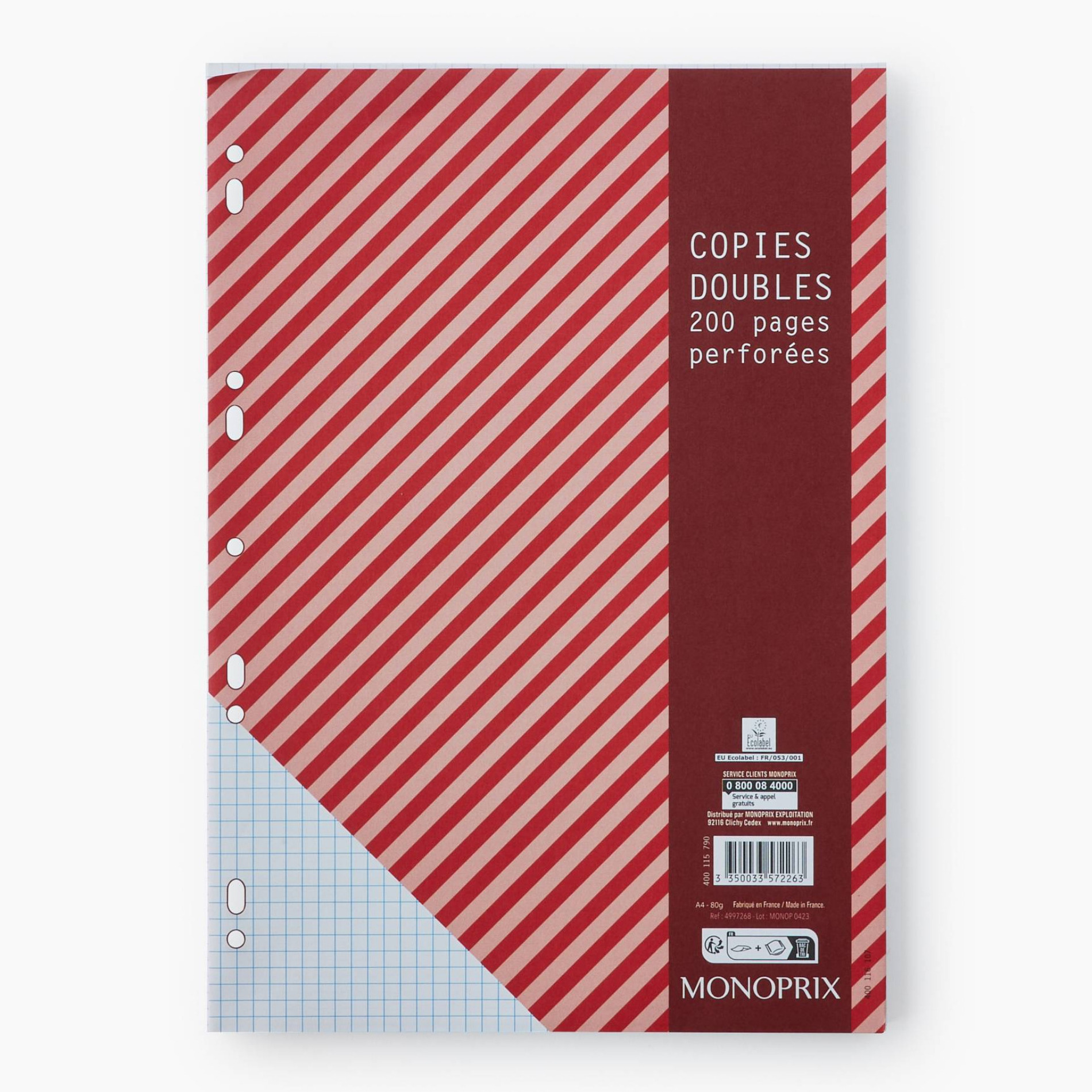 200 copies doubles, A4, petits carreaux, 80gr/m², MONOPRIX MAISON