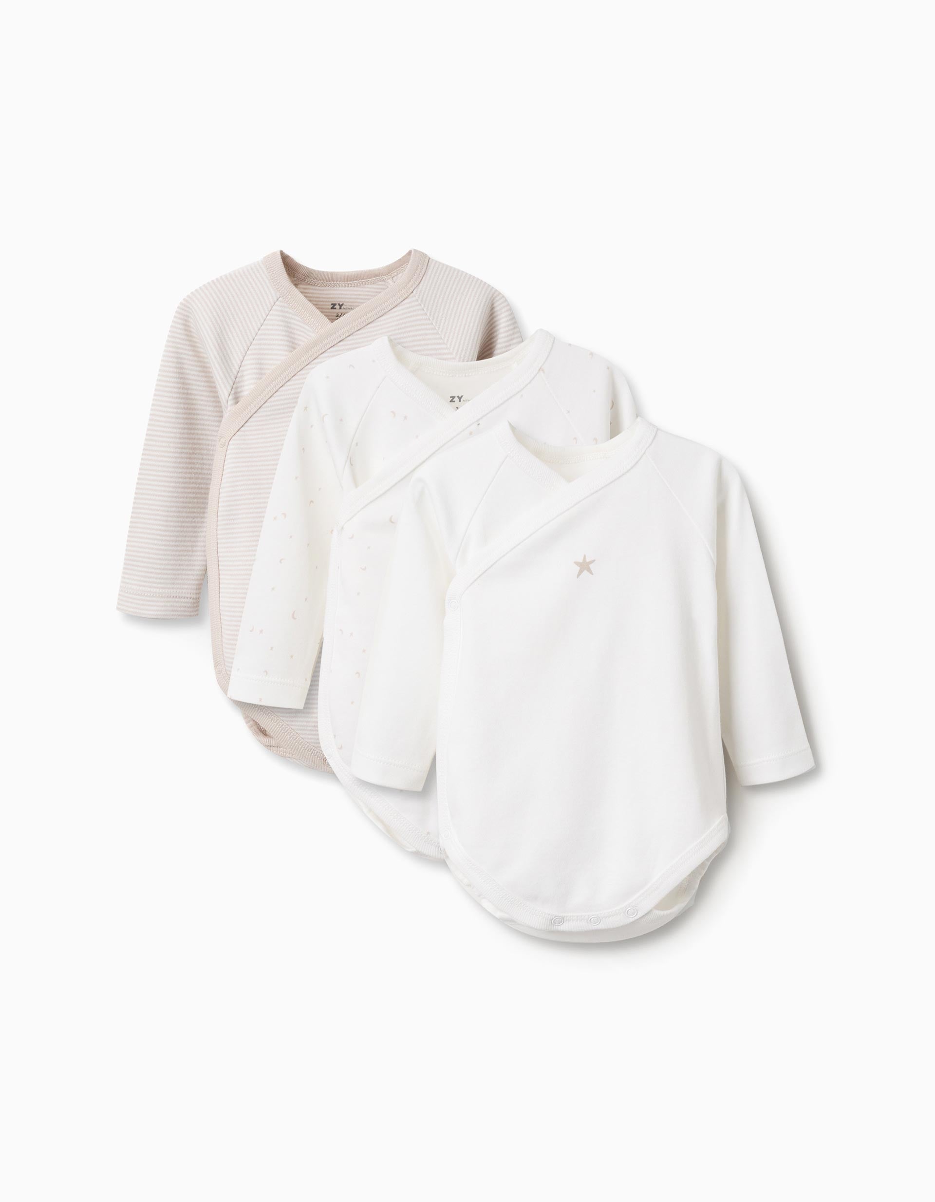 Lot de 3 bodies croisés à manches longues en coton, ZIPPY