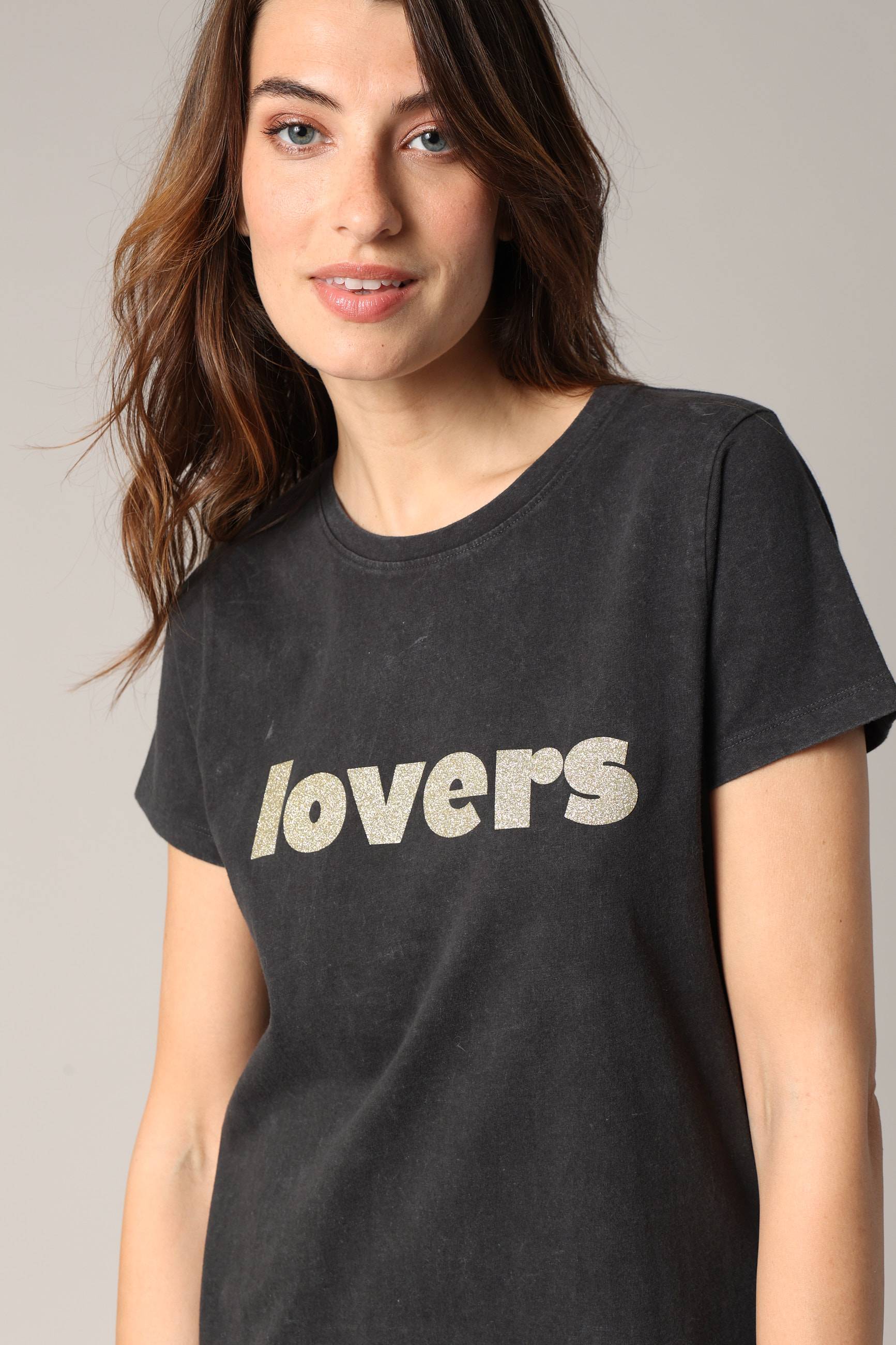 T-shirt 100% coton avec imprimé lovers pailleté LOLOVER, DEELUXE