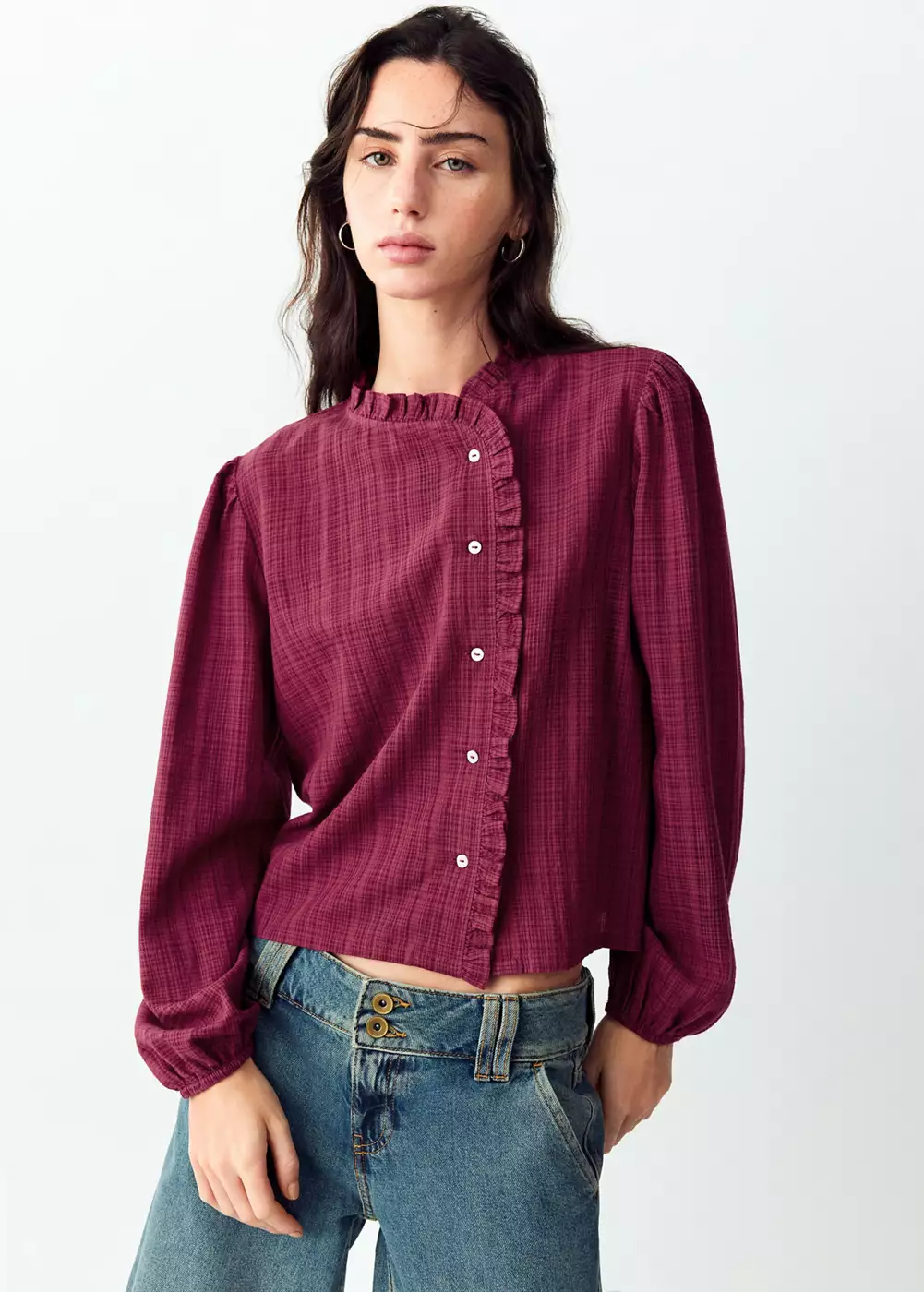 Blouse croisée avec détail à volant, MANGO TEEN