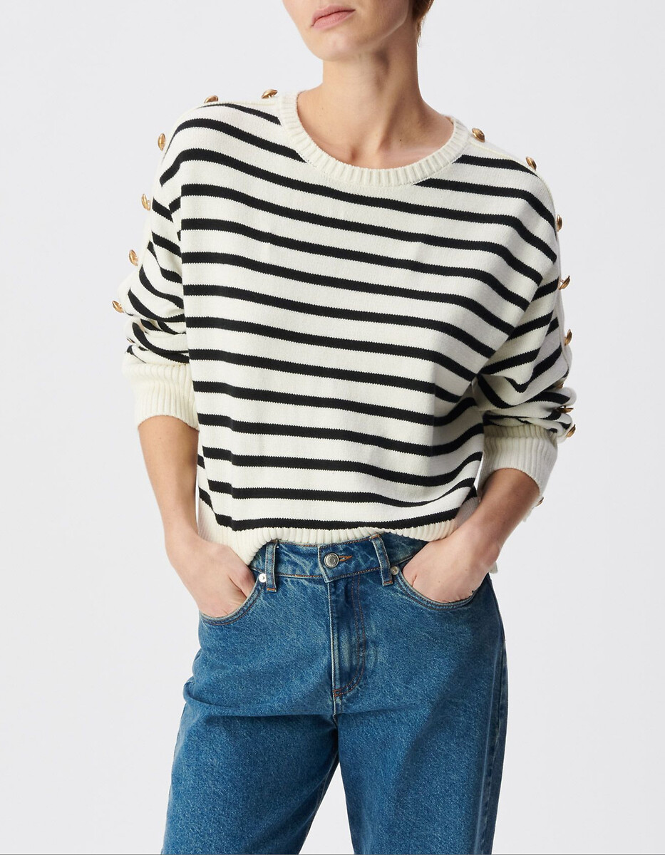 Pull marinière col rond à boutons aux manches, IKKS
