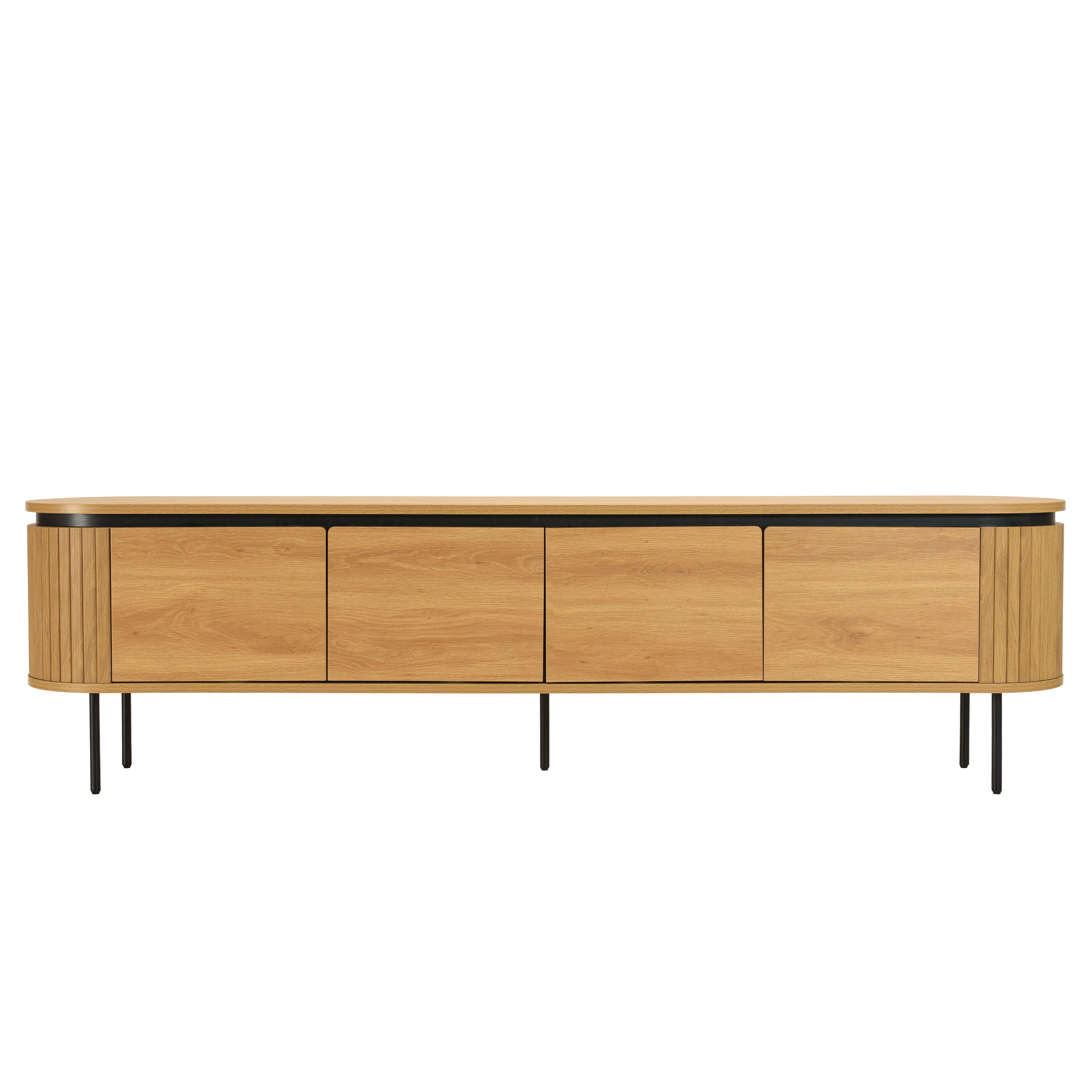 Meuble TV arrondi couleur naturelle 4 portes et pieds métal noir ELTON, PIER IMPORT