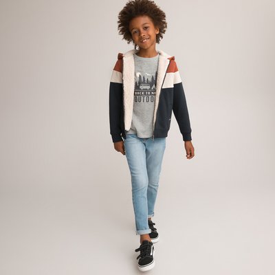 Zip-Up Hoodie in Cotton Mix with Faux Fur Lining LA REDOUTE COLLECTIONS