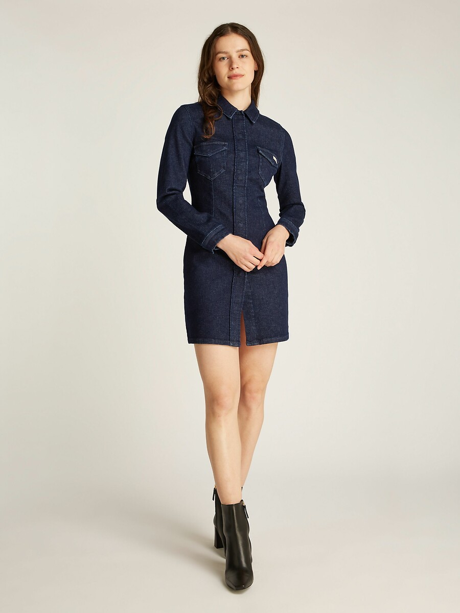 Vestido corto vaquero camisero, manga larga, CALVIN KLEIN JEANS