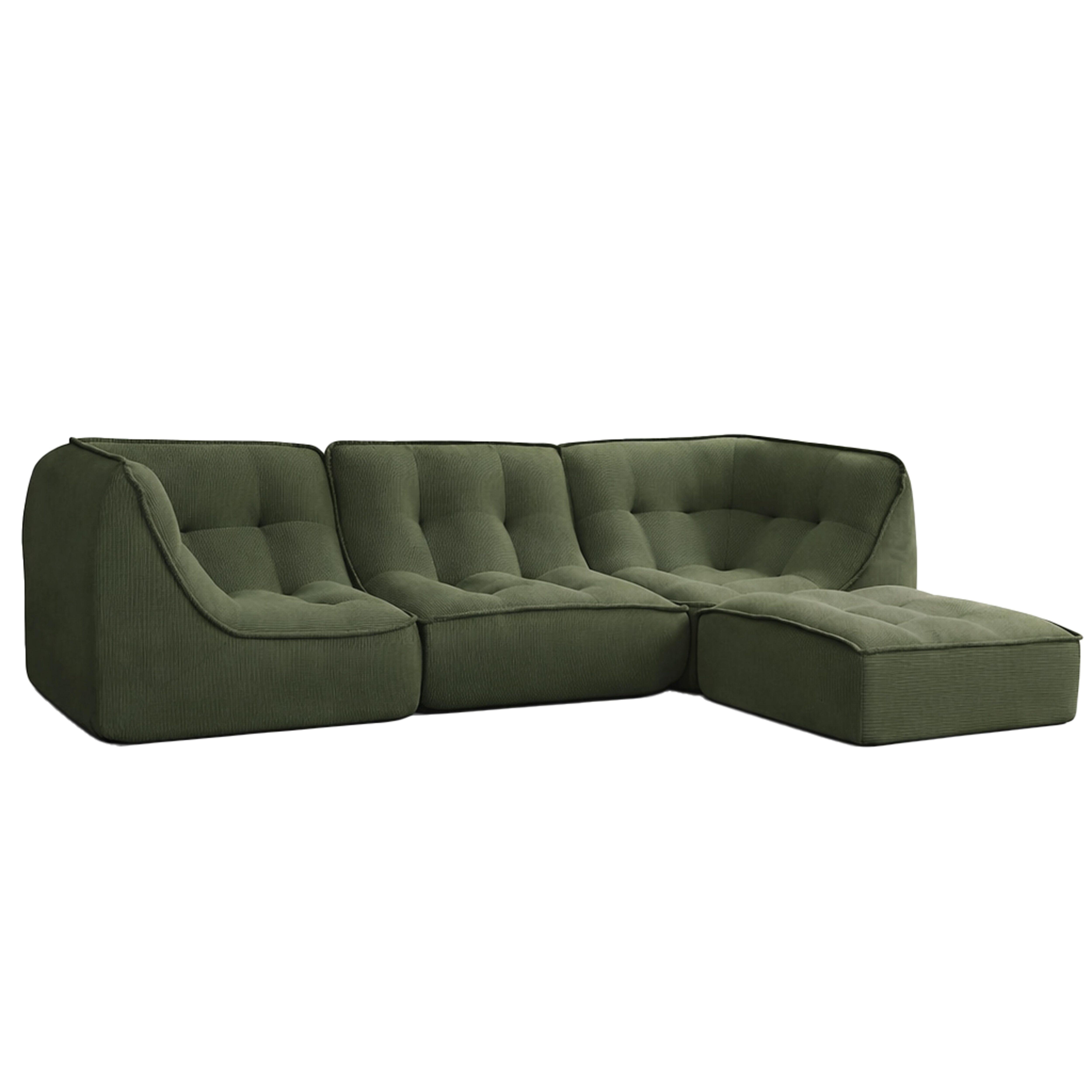 Canapé modulable 3 places en tissu côtelé avec pouf LIZY, OVIALA