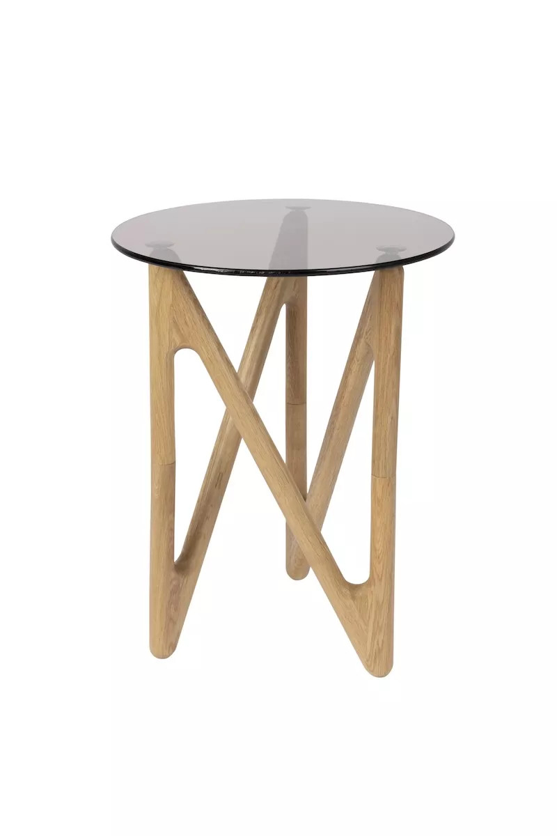 Table d'appoint ronde en bois et verre fumé - NAIA, DUTCHBONE