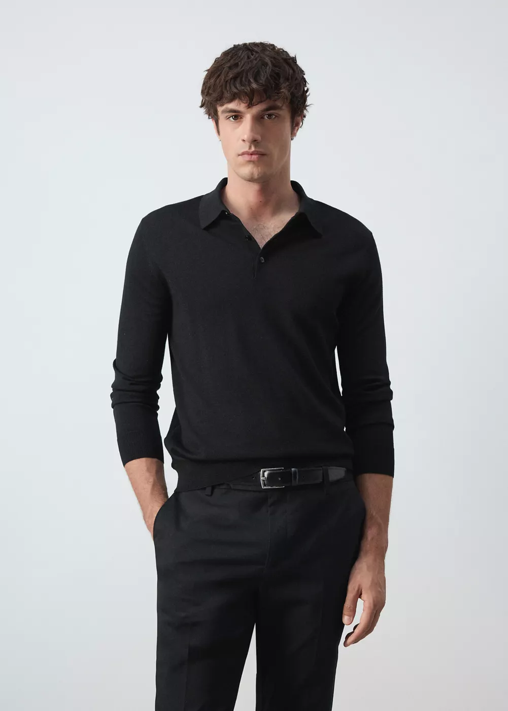 Pull polo 100 % laine mérinos maille fine, MANGO MAN
