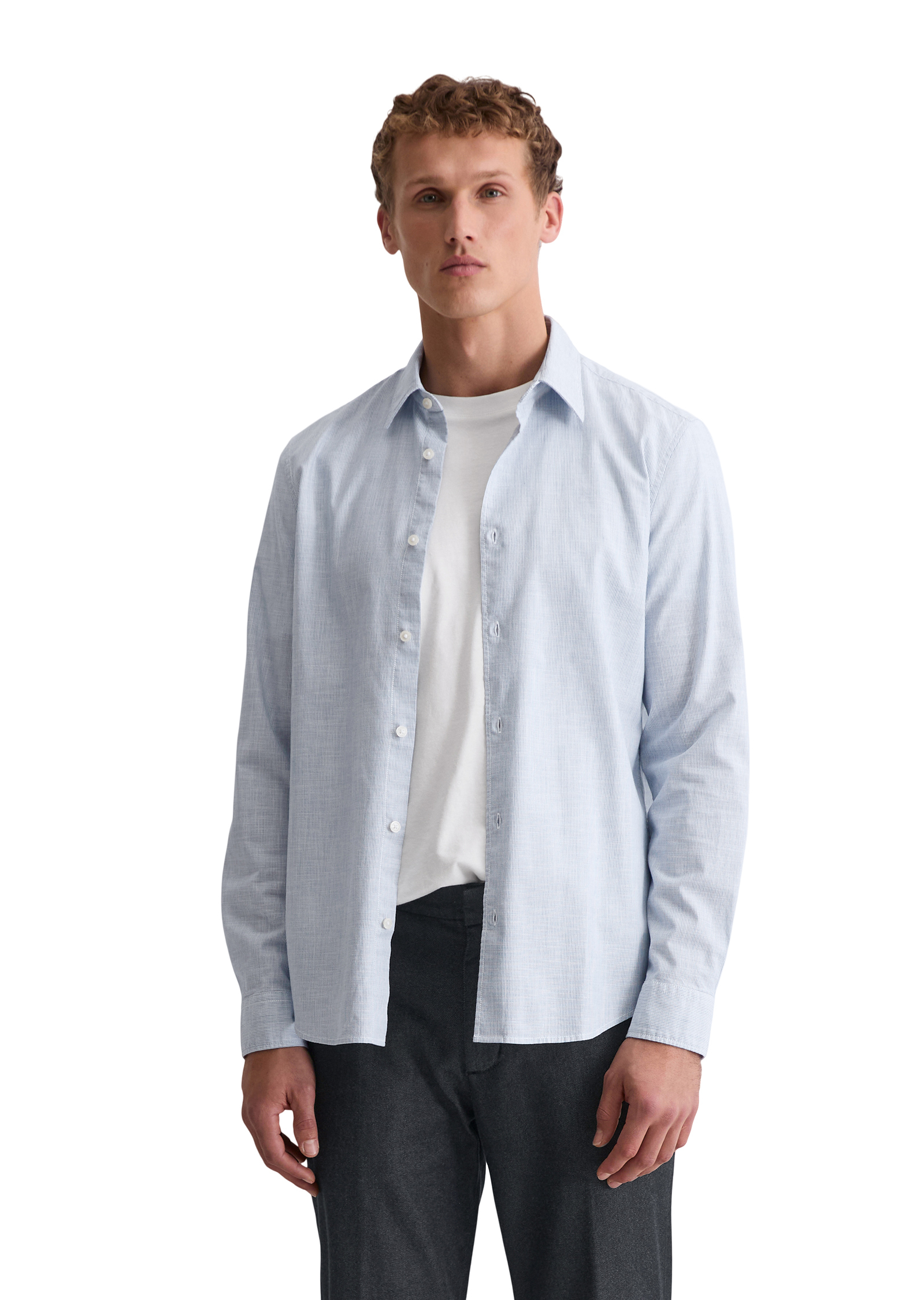 Chemise shaped en coton bio finement rayé, MARC O'POLO