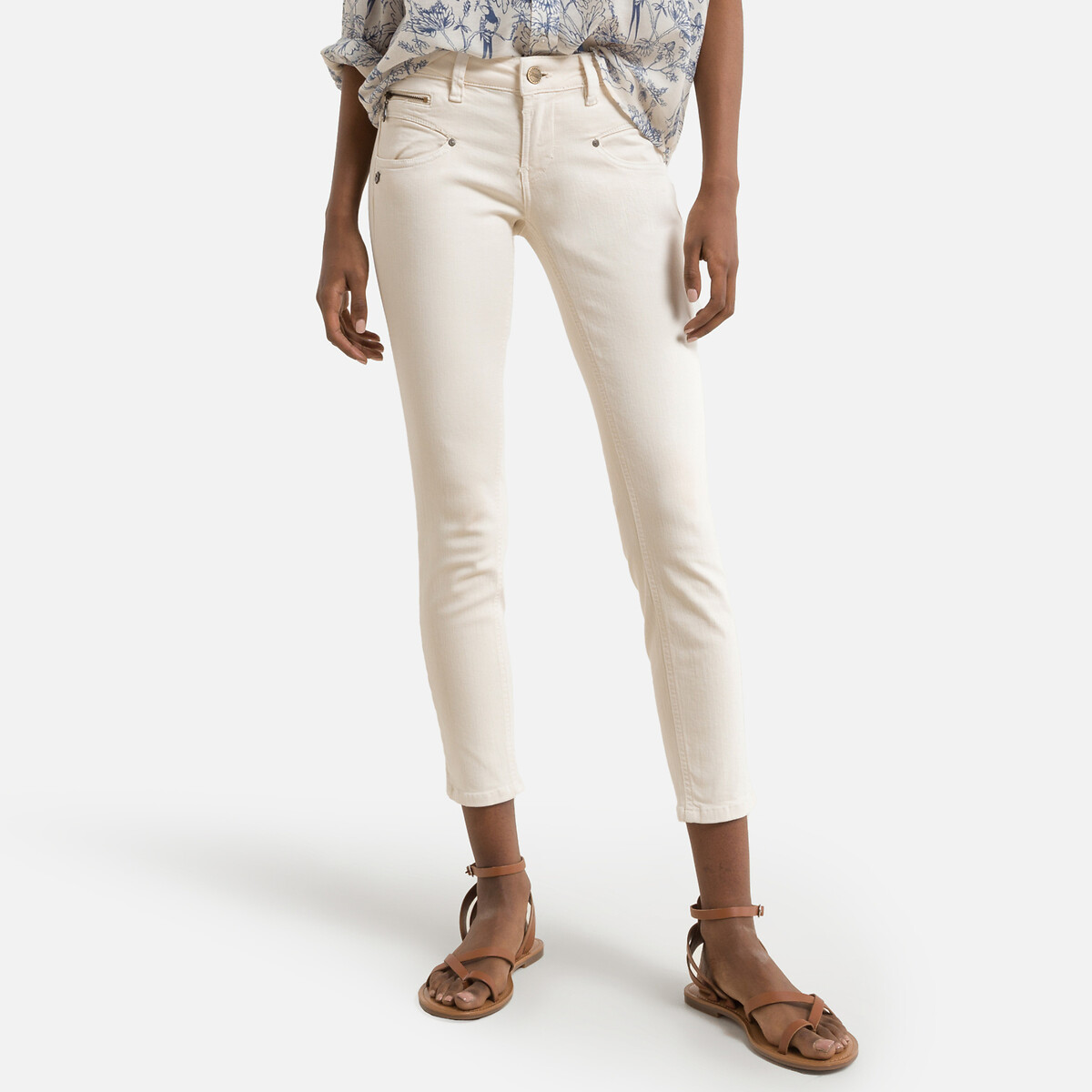 Alexa cropped new magic color slim jeans, mid rise ecru Freeman T. Porter |  La Redoute
