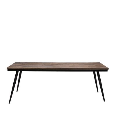 Table à manger en métal et teck recyclé 200x90cm bois foncé / noir - RANGGO DRAWER