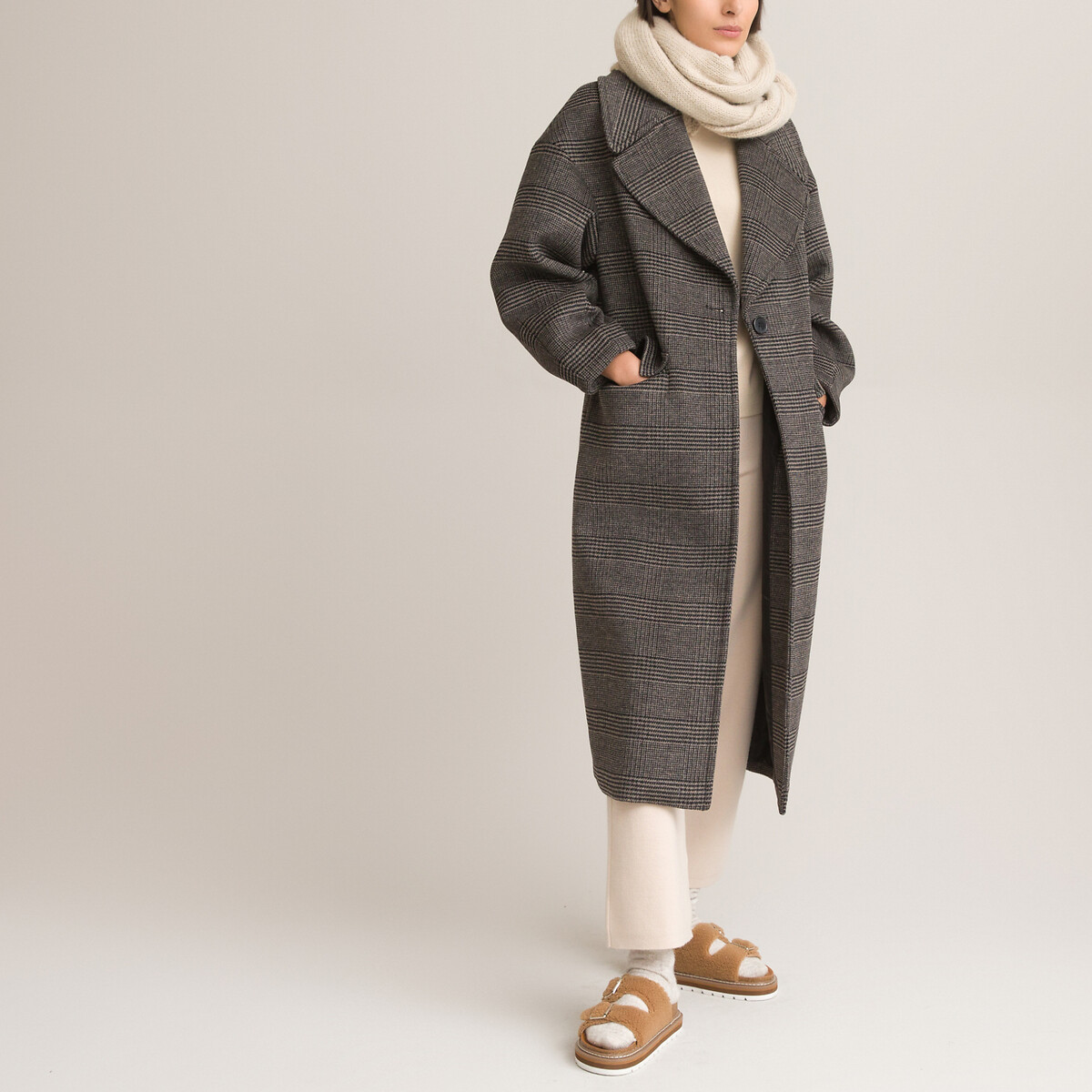 Manteau pardessus à carreaux en laine mélangée