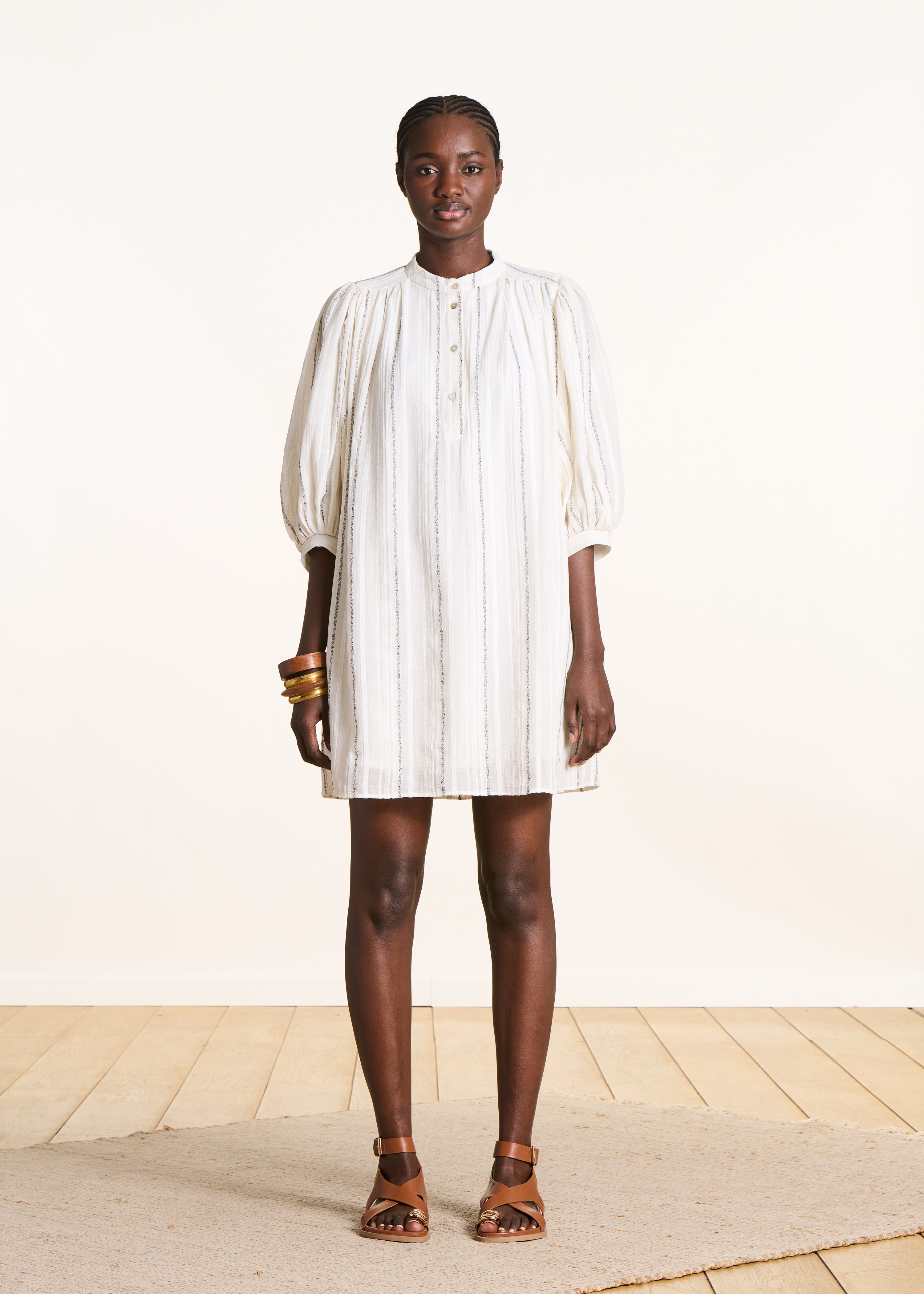 Robe courte à rayures manches 3/4, LA FEE MARABOUTEE