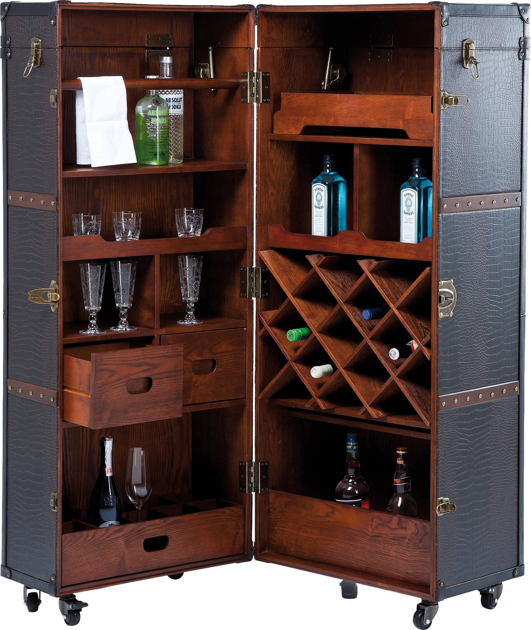 Bar-coffre en simili croco, GLOBETROTTER, KARE DESIGN