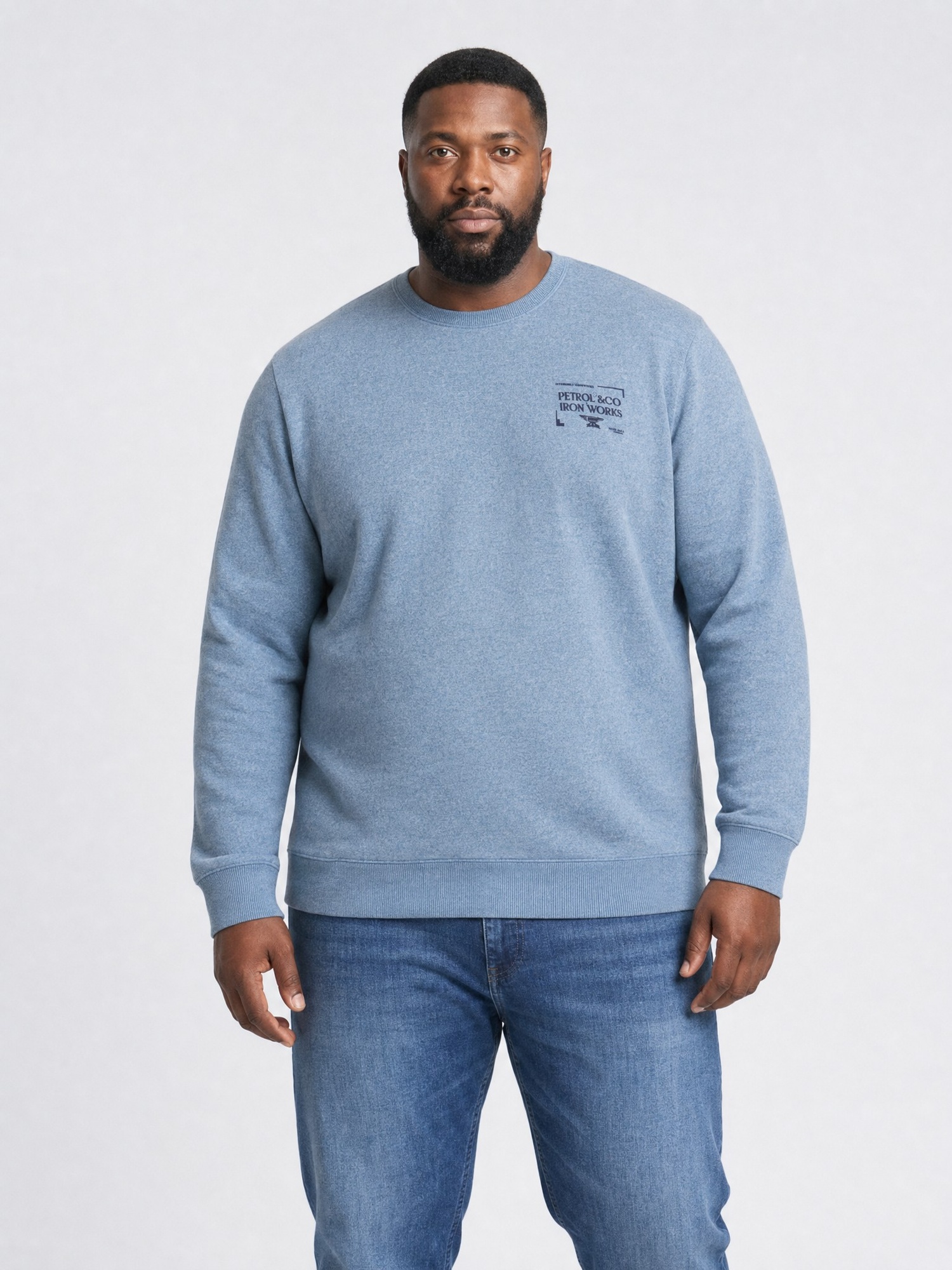 Sweat col rond chiné grande taille stoneford, PETROL INDUSTRIES