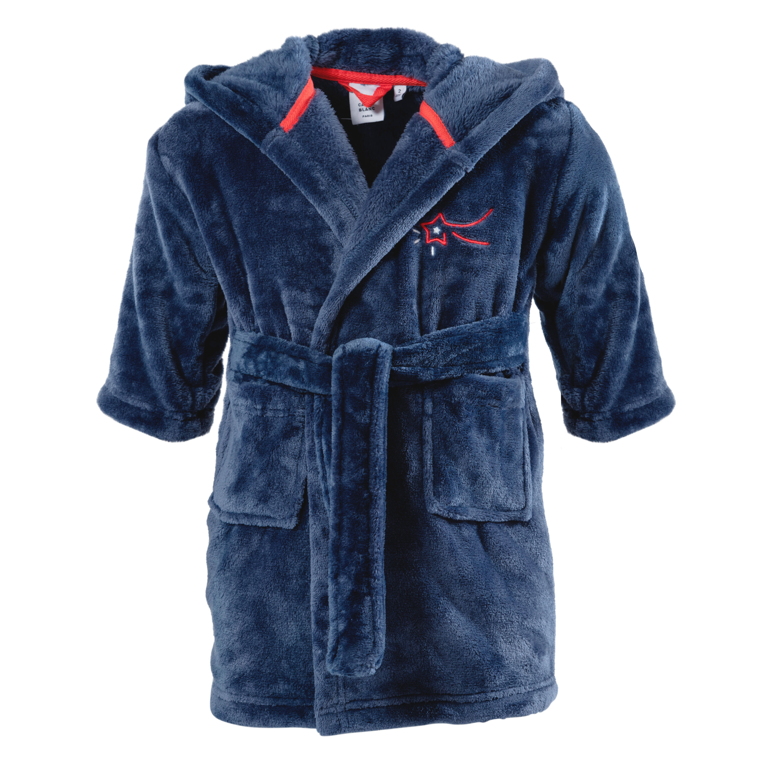 Robe de chambre enfant polaire à capuche Ptitchic bleu, CARRE BLANC