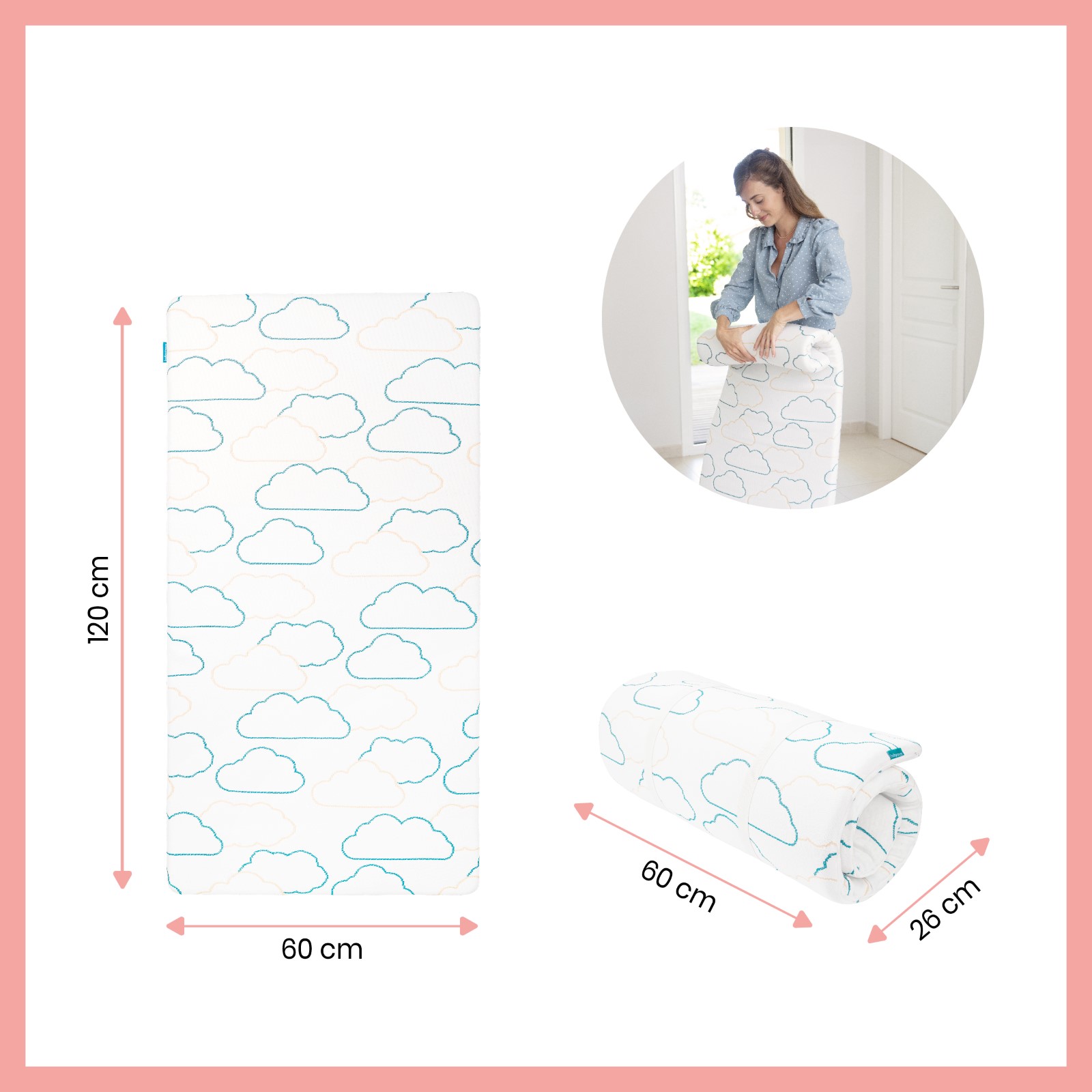 Babymoov Matelas De Voyage Cosy'Lite Nomad 60x120cm - Éco-conçu, OEKO-TEX, Compact Et Confortable