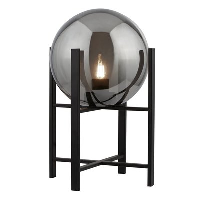 Black Metal and Smoked Glass Globe Table Light and Stand SO'HOME