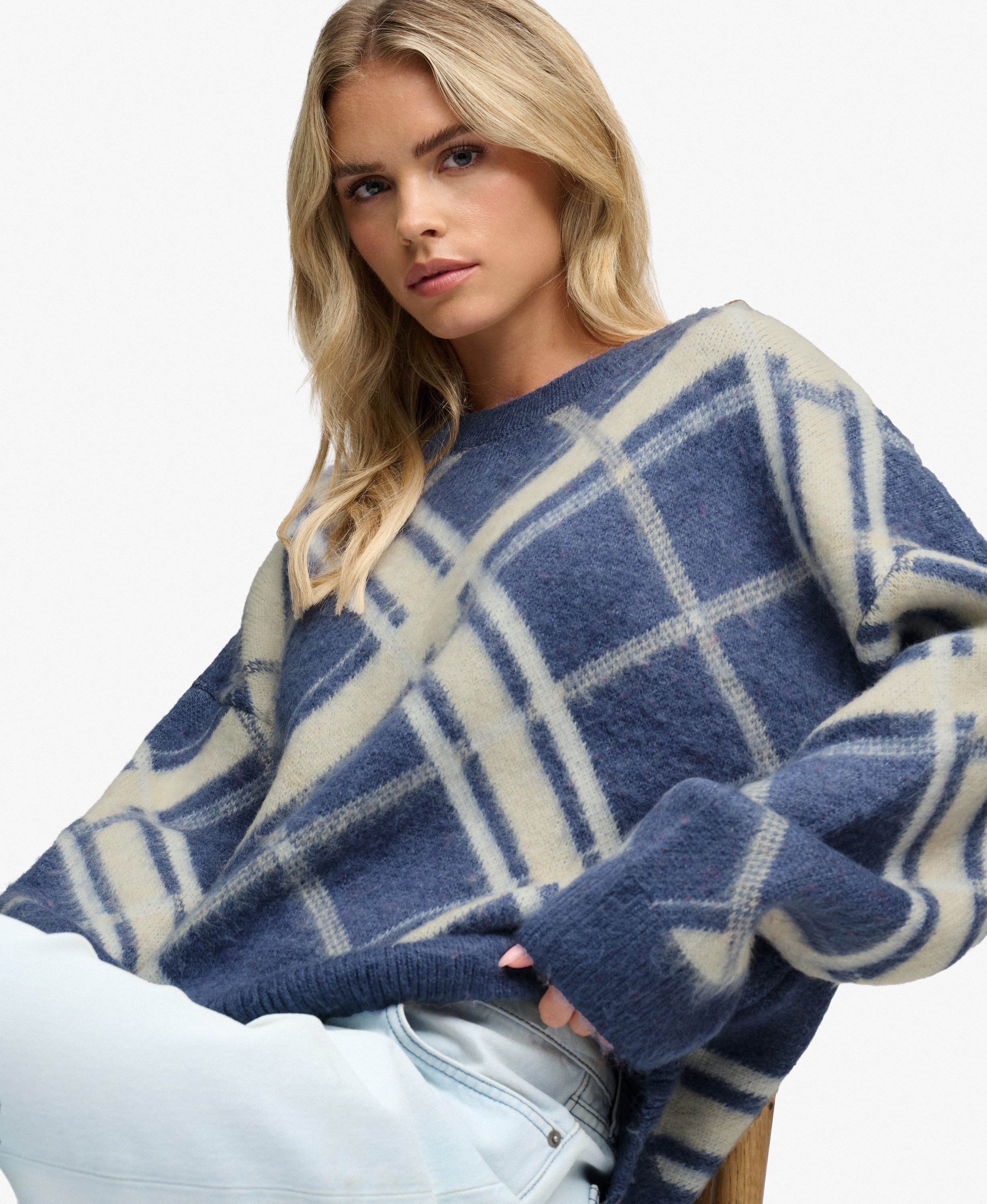 Pull Check Jacquard Brossé Coupe Décontractée, SUPERDRY