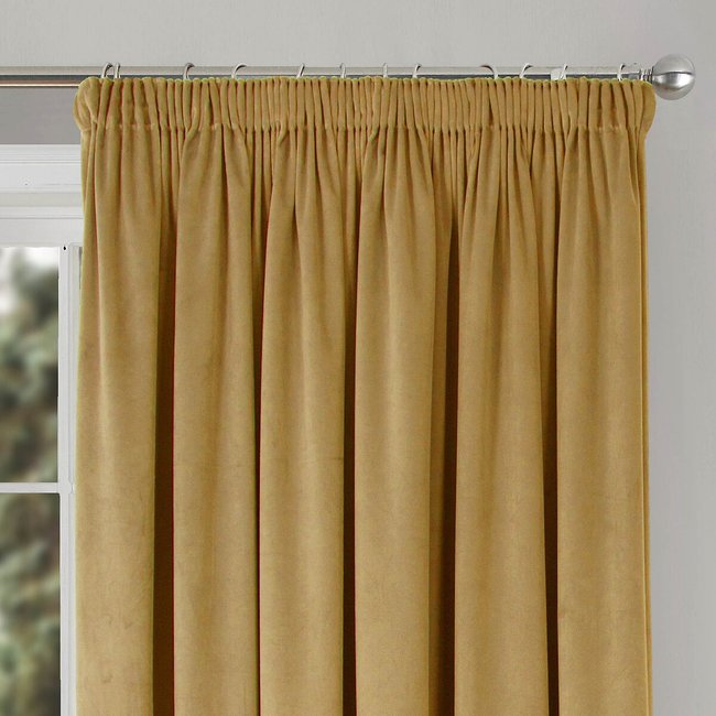 Clever Velvet Lined Pencil Pleat Single Door Curtain in Honey, gold-coloured, SO'HOME