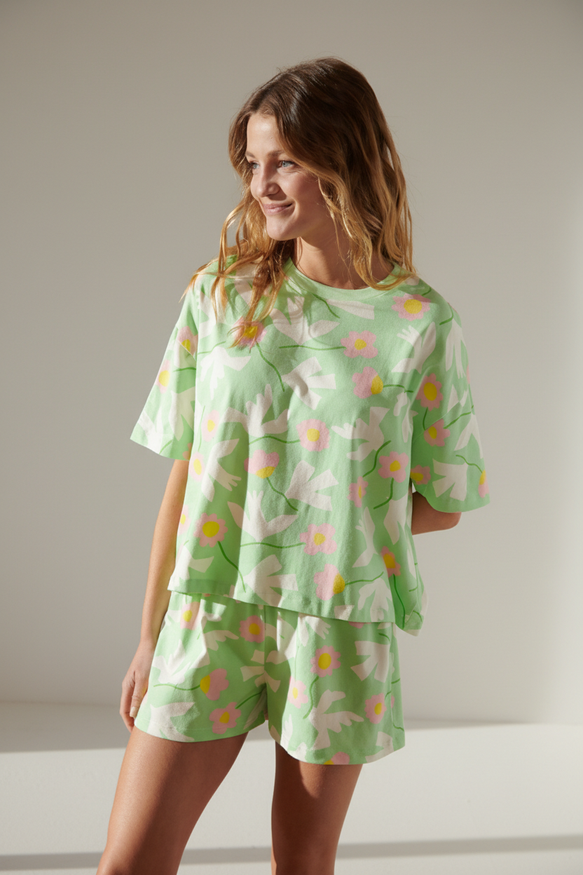 Pyjama coton imprimé bird vert, WE ARE JOLIES