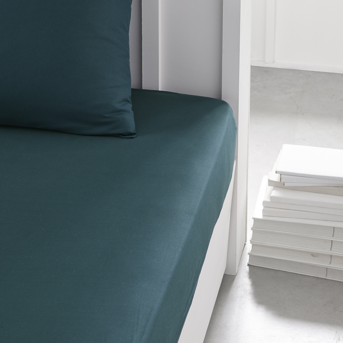 Drap housse grand bonnet 2 personnes uni coton PRESTIGE, TODAY