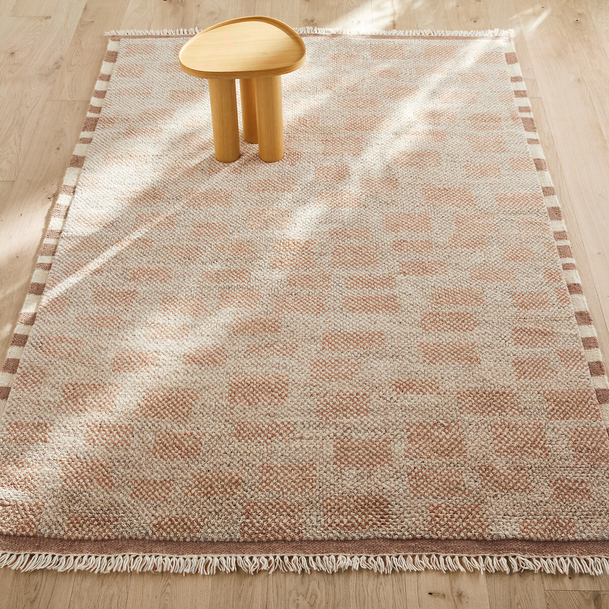 Tapis damier noué main, laine et coton, Dalmia