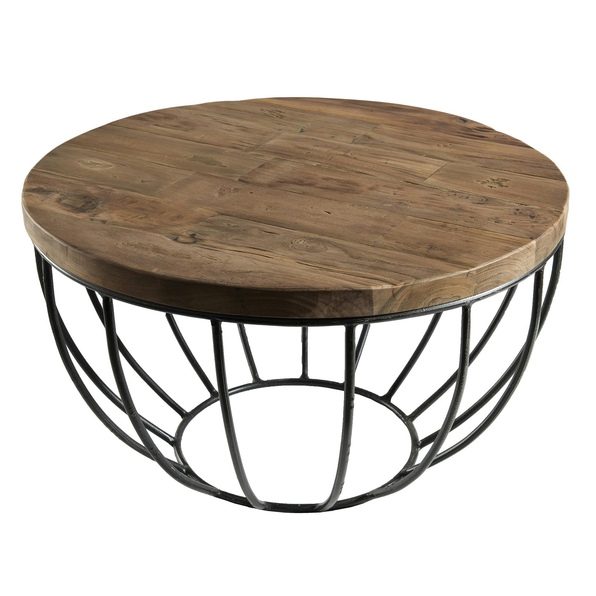 Table basse ronde bois recyclé et métal DWING, PIER IMPORT